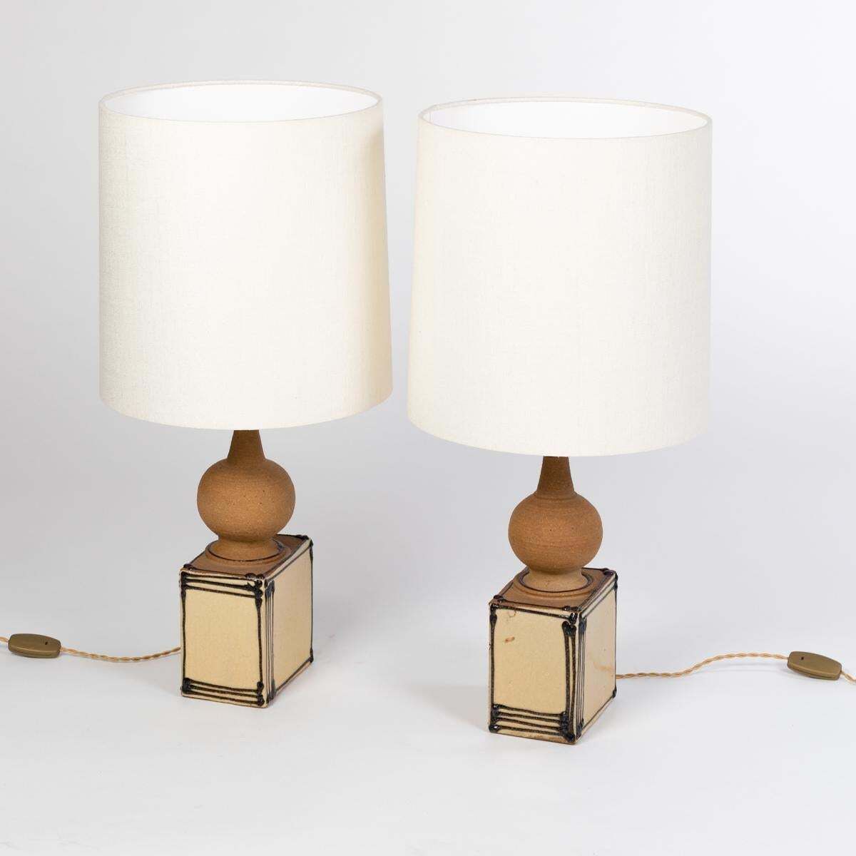Pair Of Scandinavian Mid Century Ceramic Table Lamps By Heerwegen Denmark 1971 photo Lighting