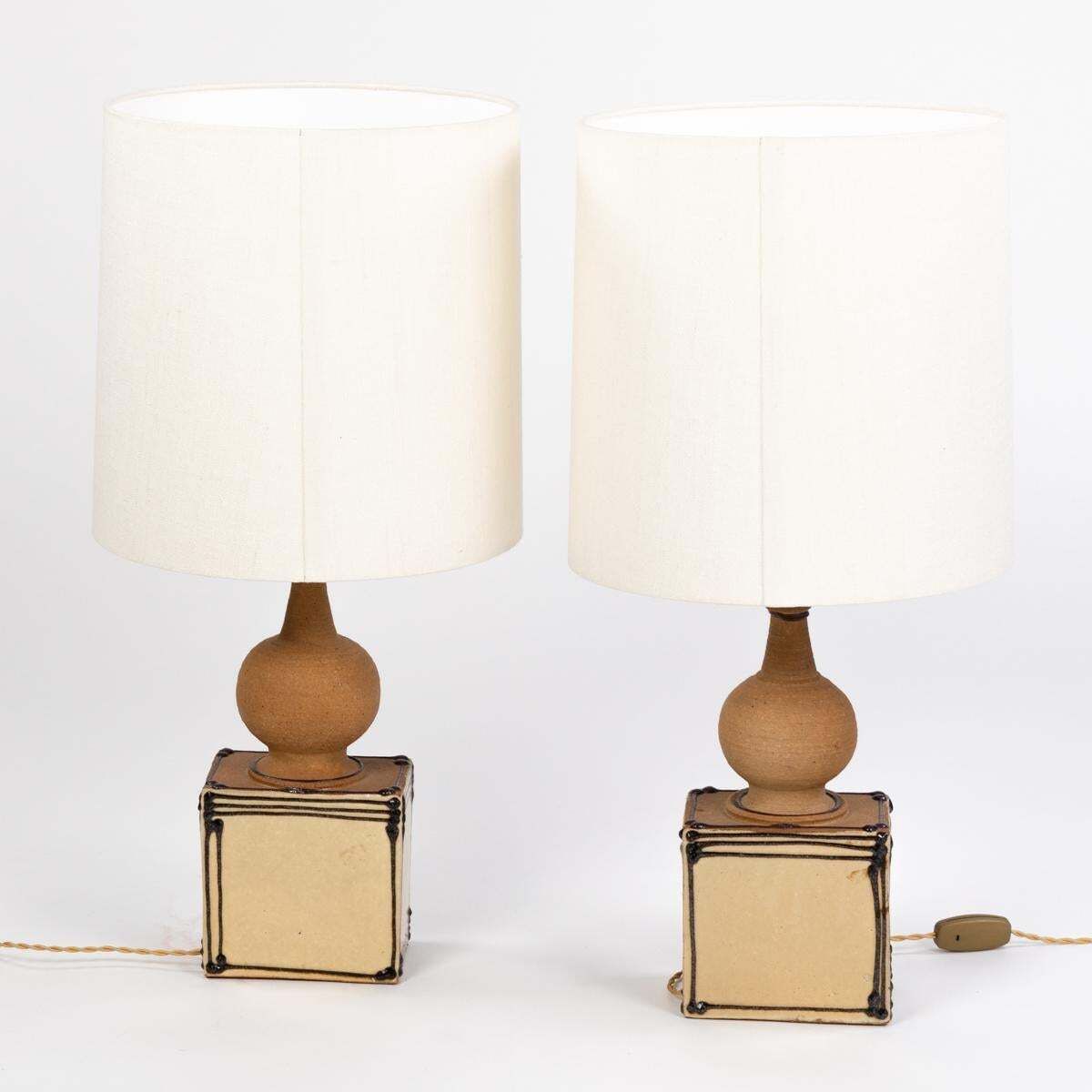 Pair Of Scandinavian Mid Century Ceramic Table Lamps By Heerwegen Denmark 1971 photo vinterior