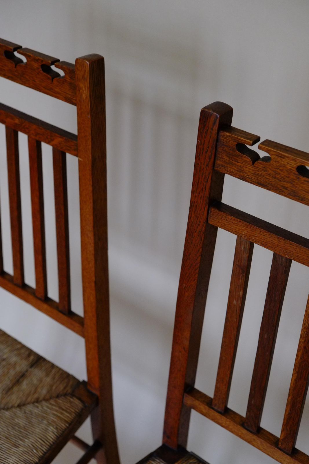 Pair Of Glagow School Arts & Crafts Oak Bedroom Side Chairs By E A Taylor photo vinterior