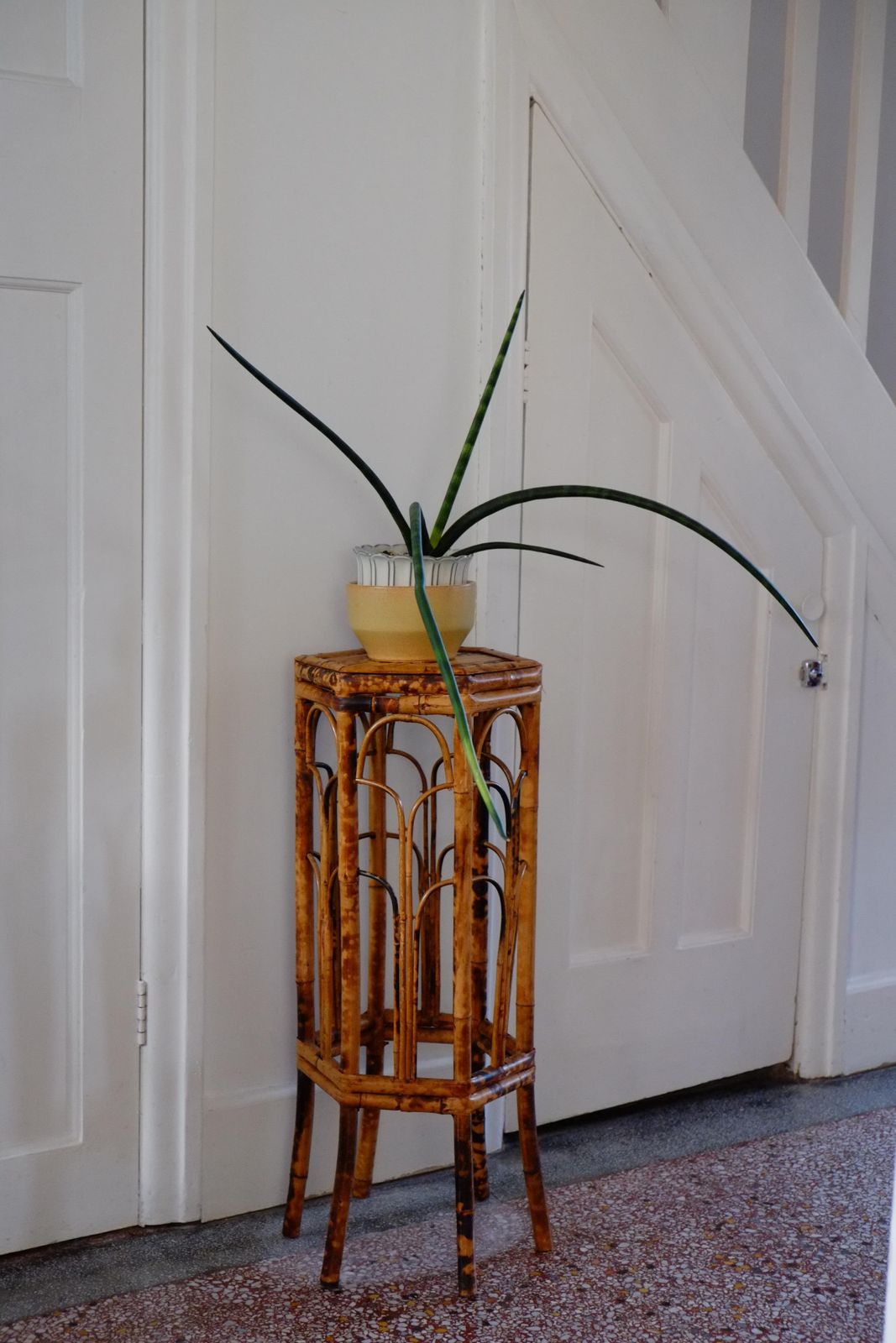 English Victorian Hexagonal Tortoiseshell Bamboo Plant Stand   Side Table photo Home Decor