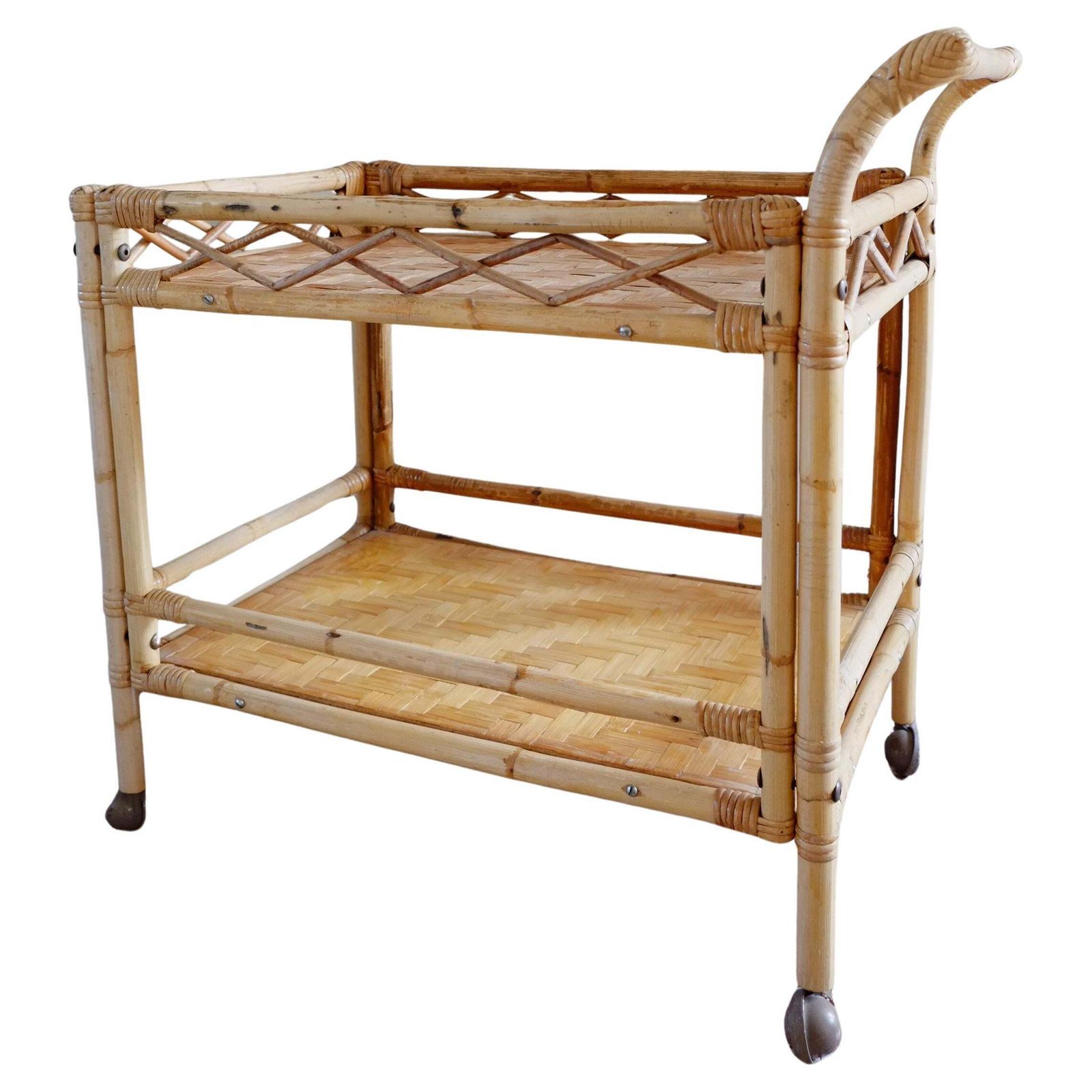 Boho Large Bamboo Rectangular Serving Trolley Drinks Bar Cart photo furniture