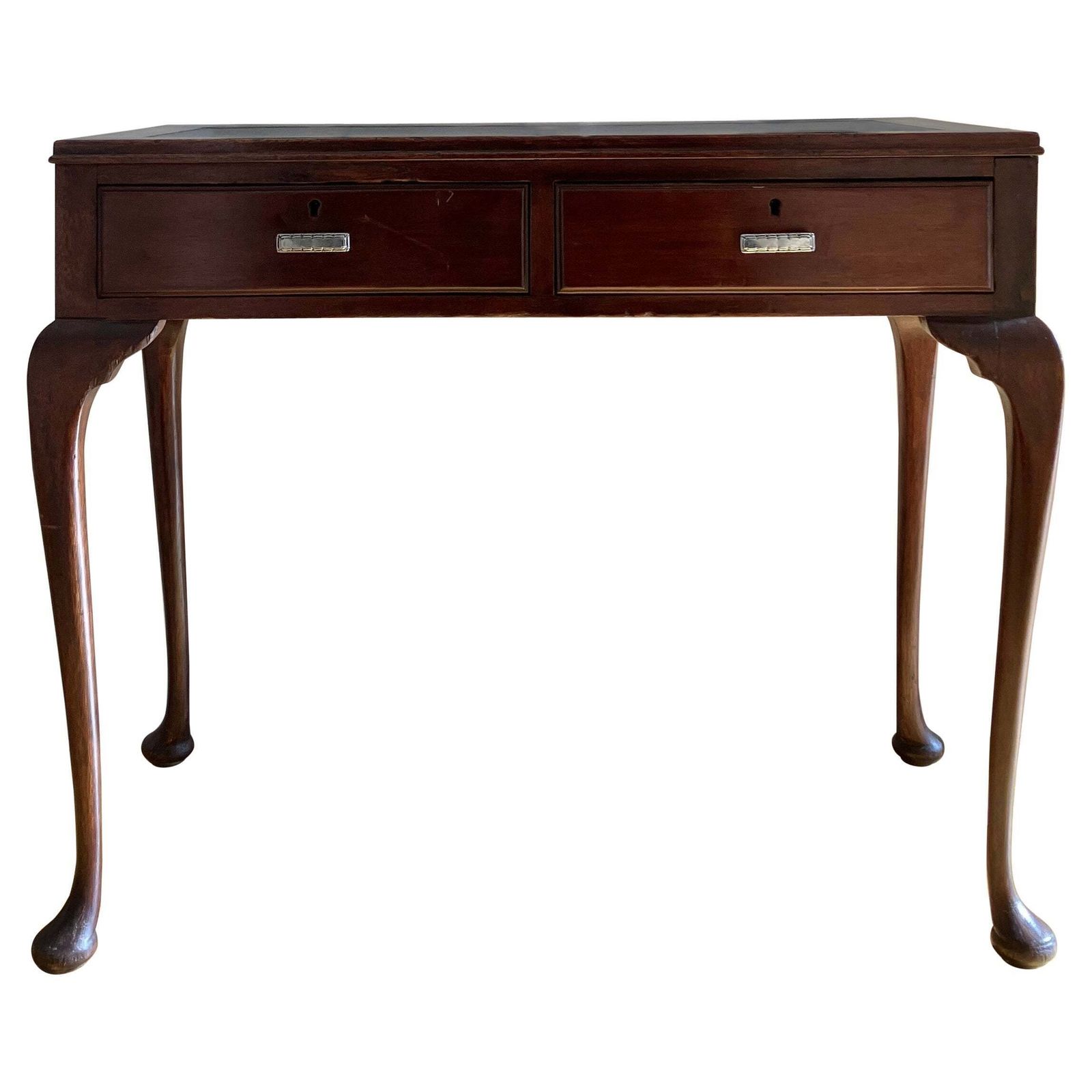 English Edwardian Mahogany Console Table / Desk With Cabriole Legs Sold By Heals
