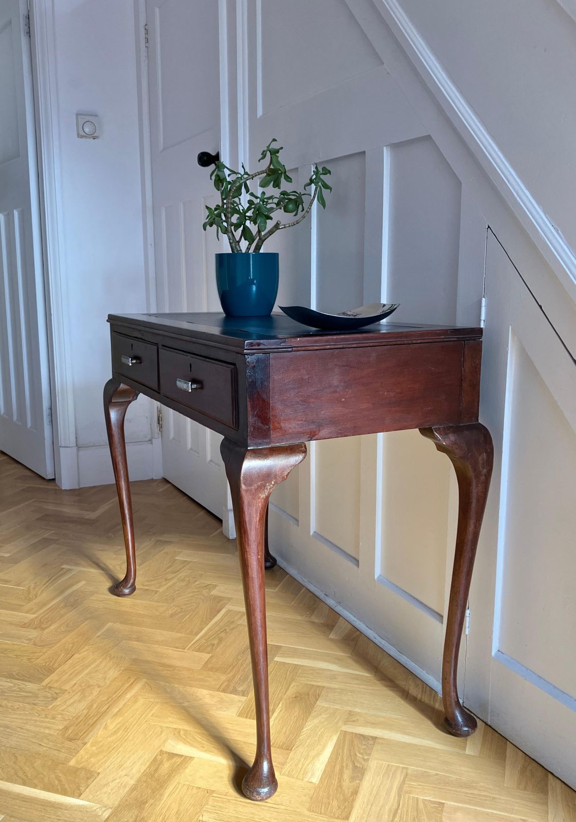 photo for sale English Edwardian Mahogany Console Table / Desk With Cabriole Legs Sold By Heals