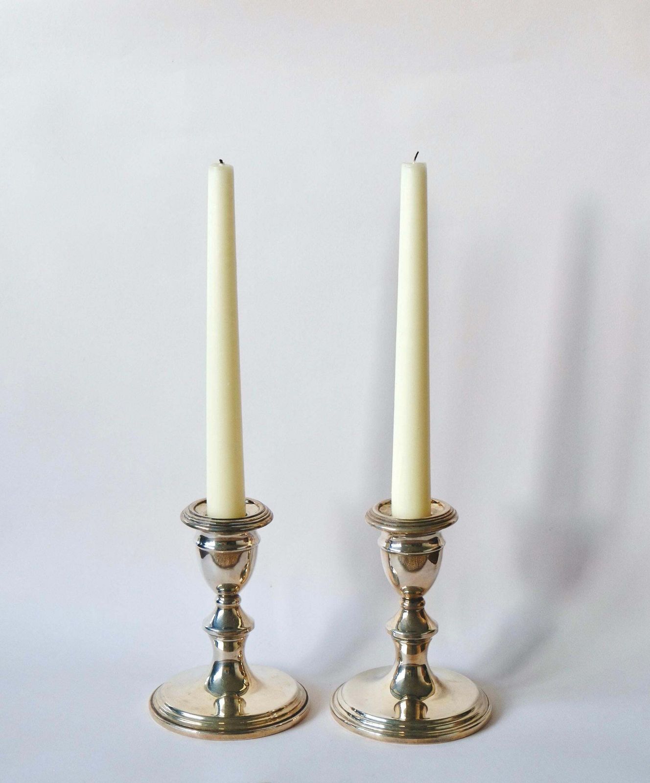 A Pair Of Antique Silver On Copper Candle Holders Made In England photo furniture