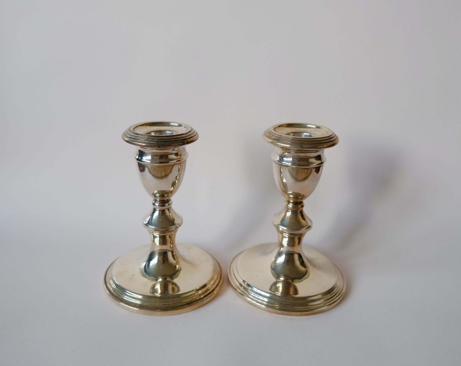 A Pair Of Antique Silver On Copper Candle Holders Made In England photo vinterior