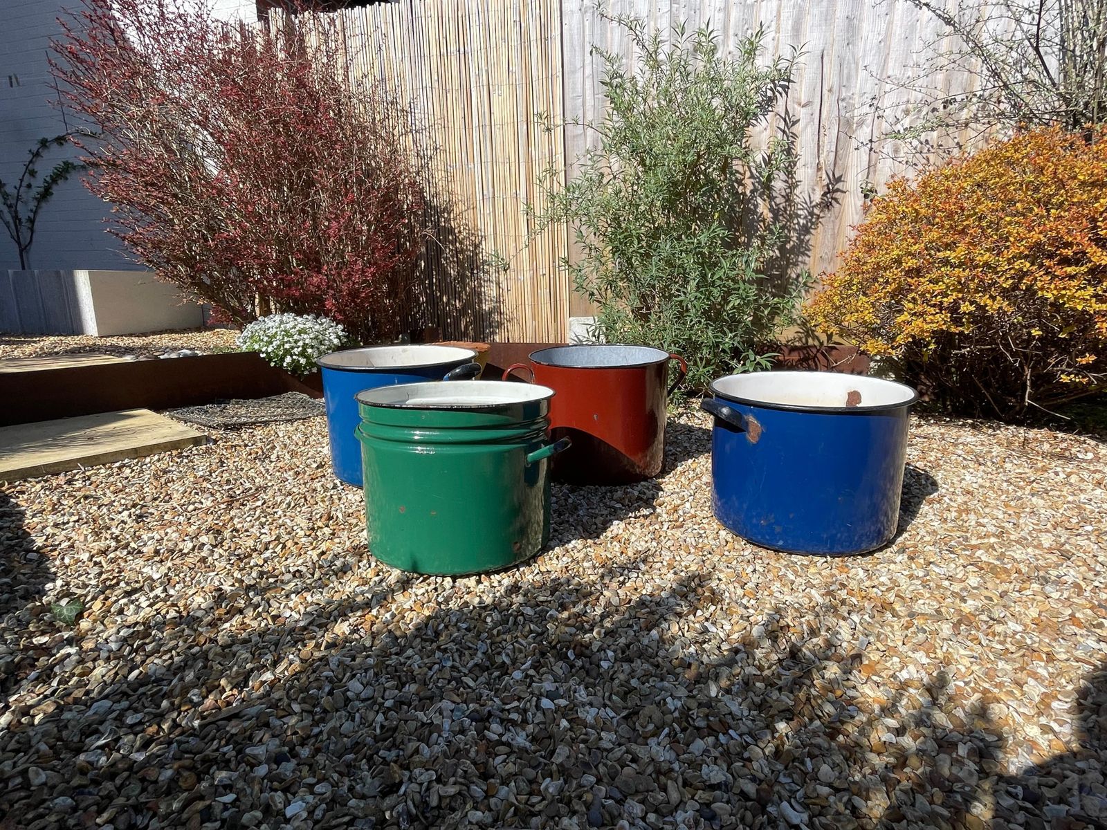 photo for sale Extra Large Vintage Industrial Royal Blue Enamelled Metal Planter