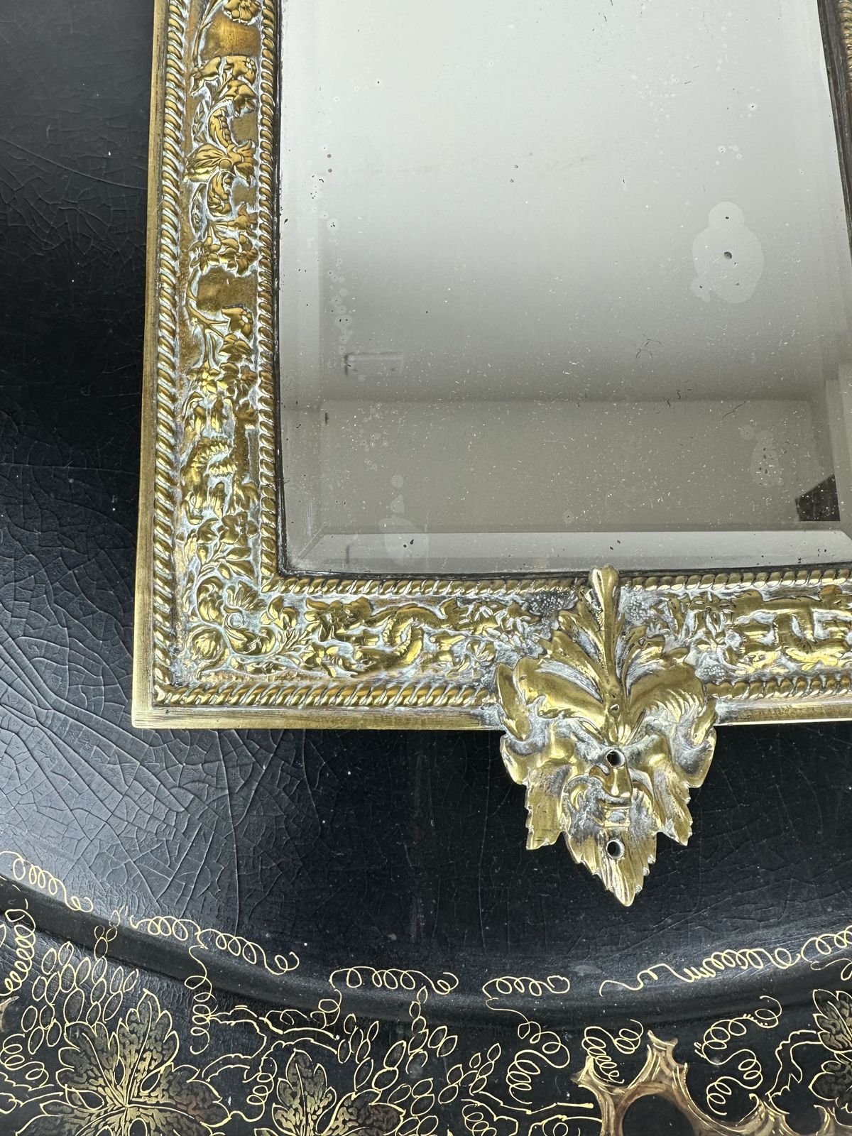 Pair Of Antique Brass Ornate Wall Mirrors With Original Glass photo 250.0