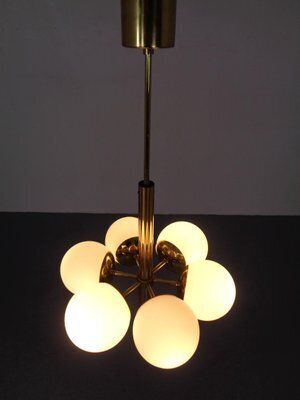 Lighting Sputnik Brass And Glass Ceiling Chandelier From Kaiser Idell / Kaiser Leuchten, Germany, 1960s photo