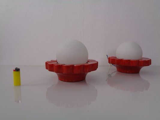 Pop Art Studio Ceramic & Glass Flower Wall Lamps, Germany, 1960s, Set Of 2 photo vintage