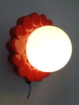 photo for sale Pop Art Studio Ceramic & Glass Flower Wall Lamps, Germany, 1960s, Set Of 2