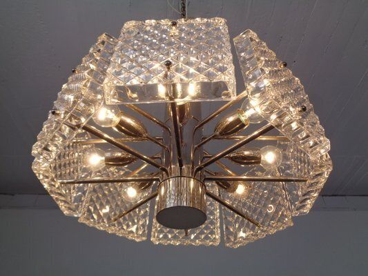 photo for sale Swedish Glass Chandelier From Orrefors, 1960s