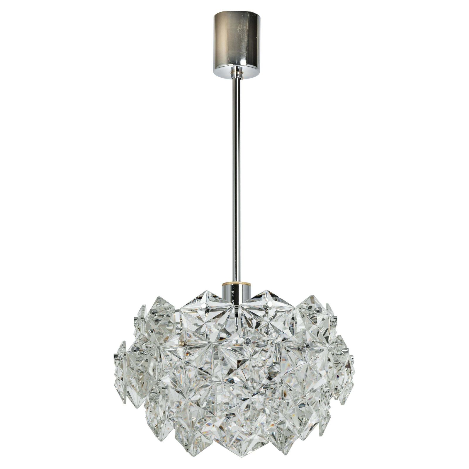 Petite Stunning Pendant, Chrome And Crystal Glass By Kinkeldey, Germany, 1970