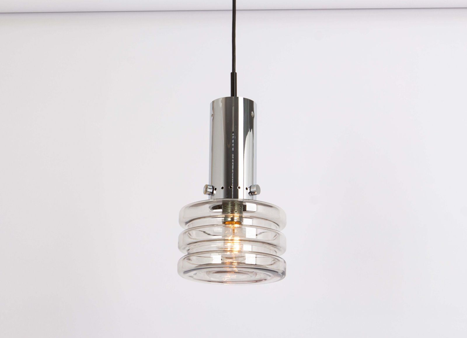 1 Of 4 Stunning Petite Glass Chrome Pendants By Limburg, Germany, 1970s photo furniture