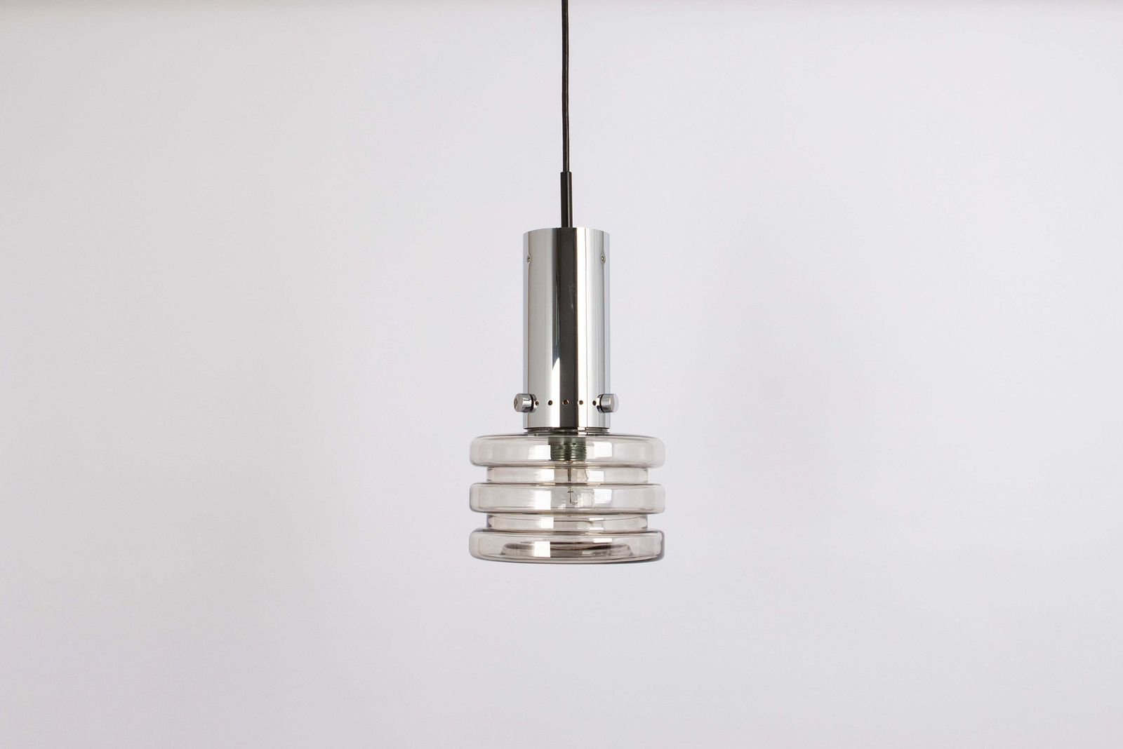 1 Of 4 Stunning Petite Glass Chrome Pendants By Limburg, Germany, 1970s photo for sale