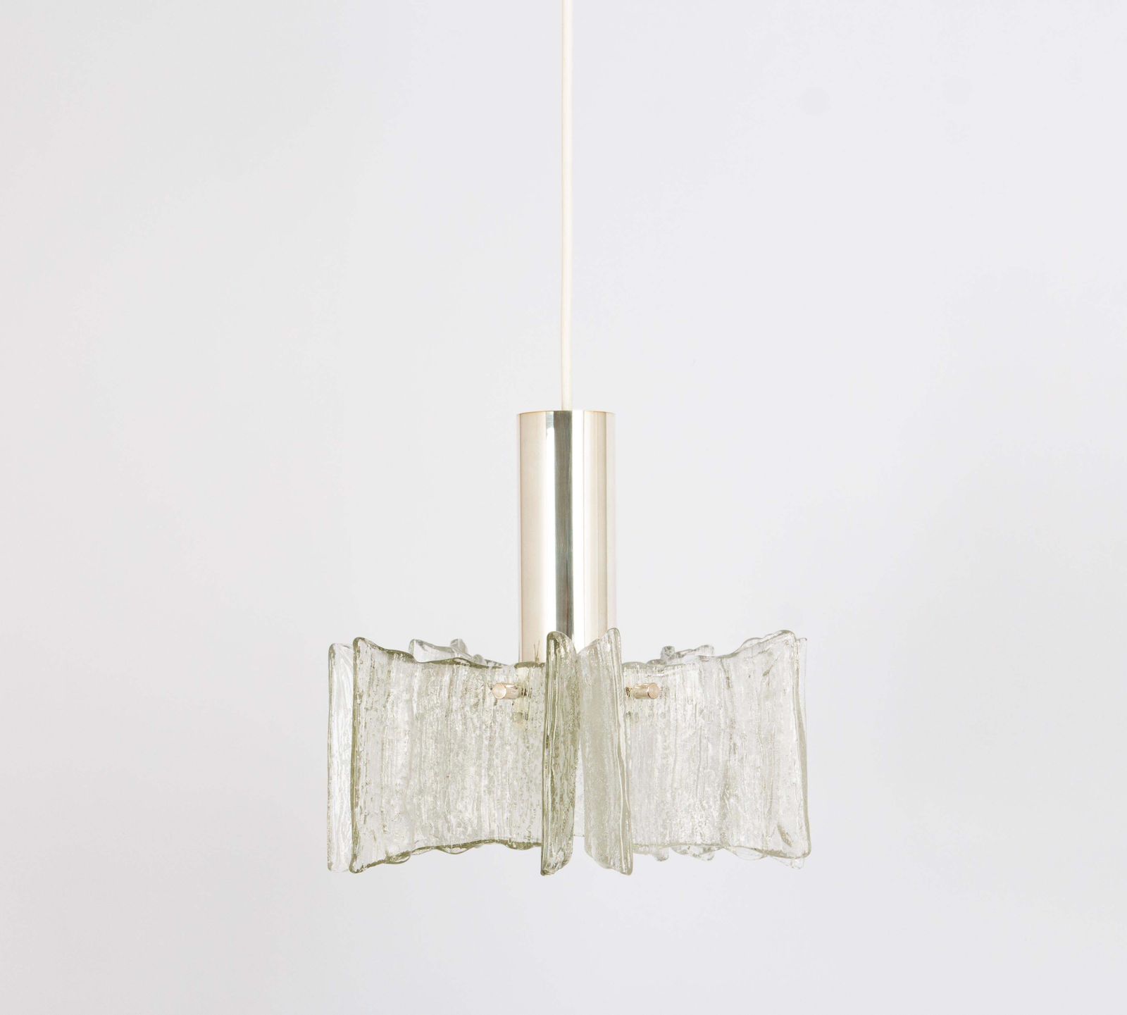 1 Of 4 Petite Ice Glass Chrome Pendant Light By Kaiser, Germany, 1960s photo furniture