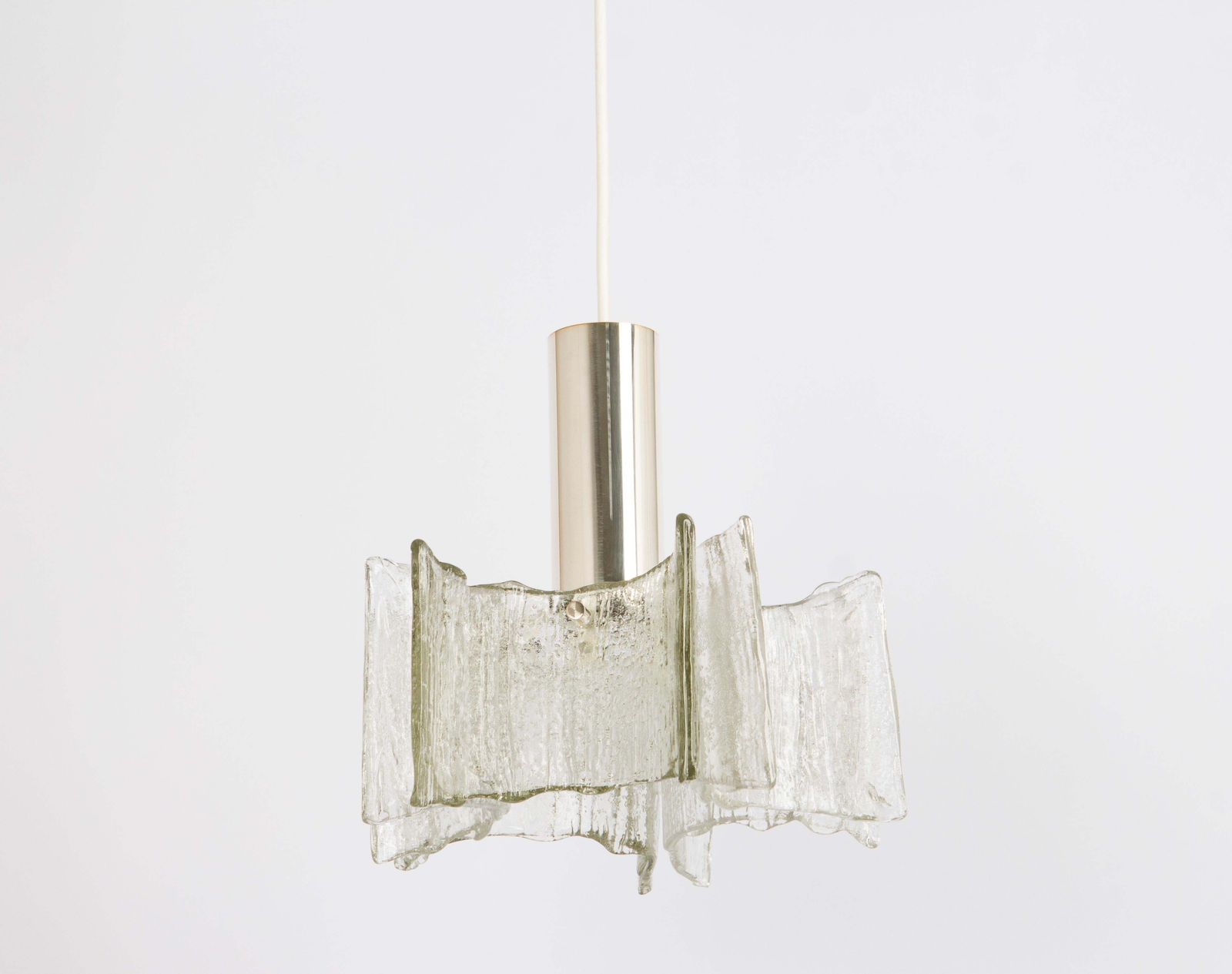 1 Of 4 Petite Ice Glass Chrome Pendant Light By Kaiser, Germany, 1960s photo Lighting