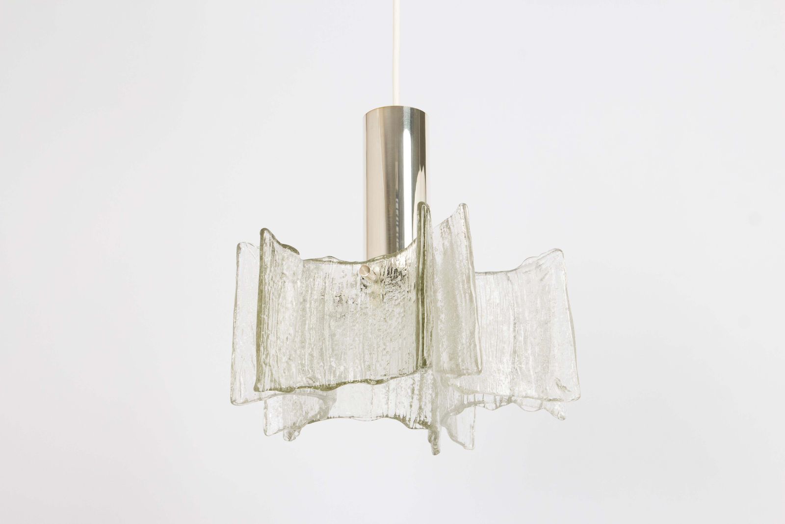 1 Of 4 Petite Ice Glass Chrome Pendant Light By Kaiser, Germany, 1960s photo vinterior