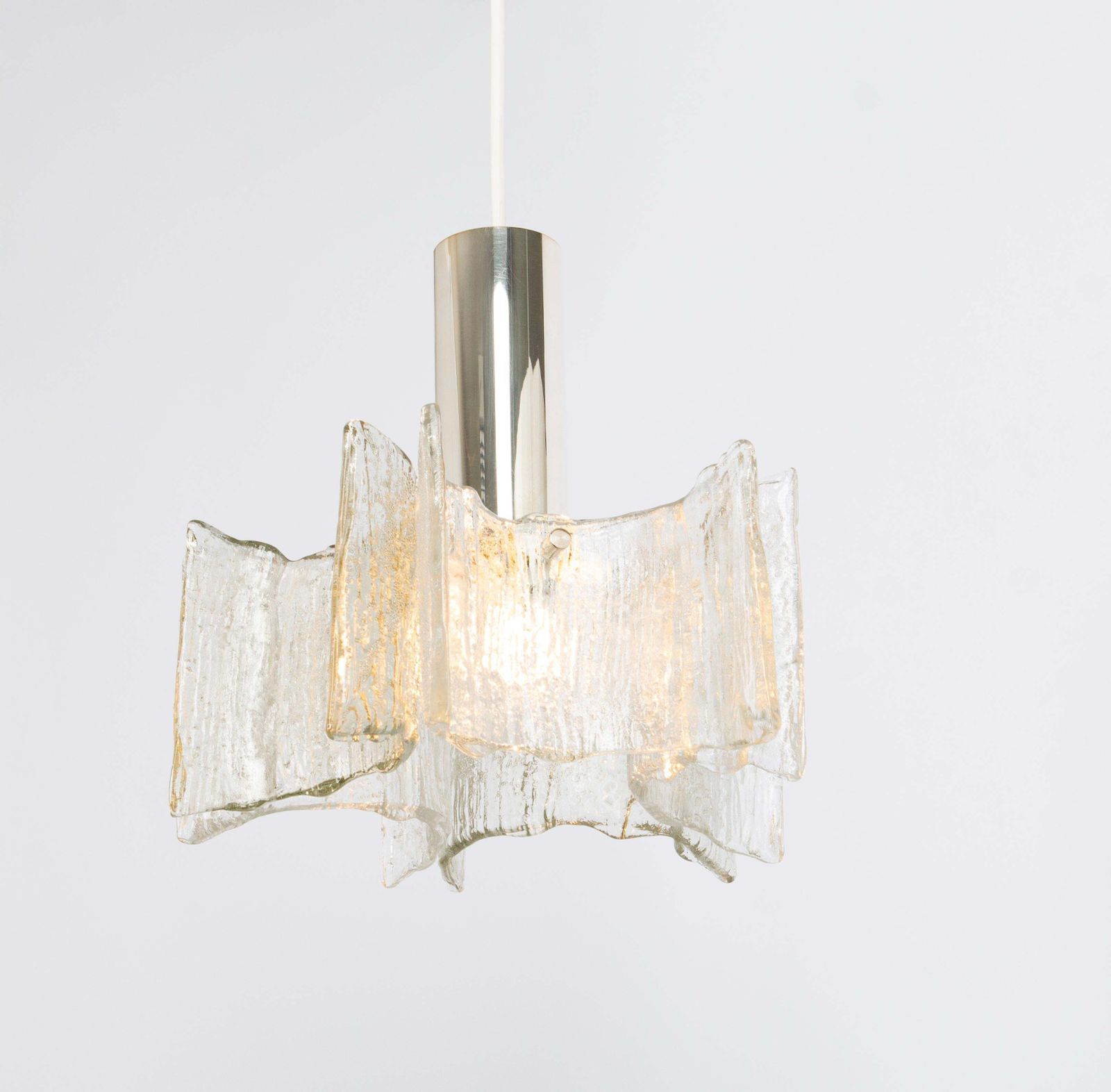 photo furniture 1 Of 4 Petite Ice Glass Chrome Pendant Light By Kaiser, Germany, 1960s