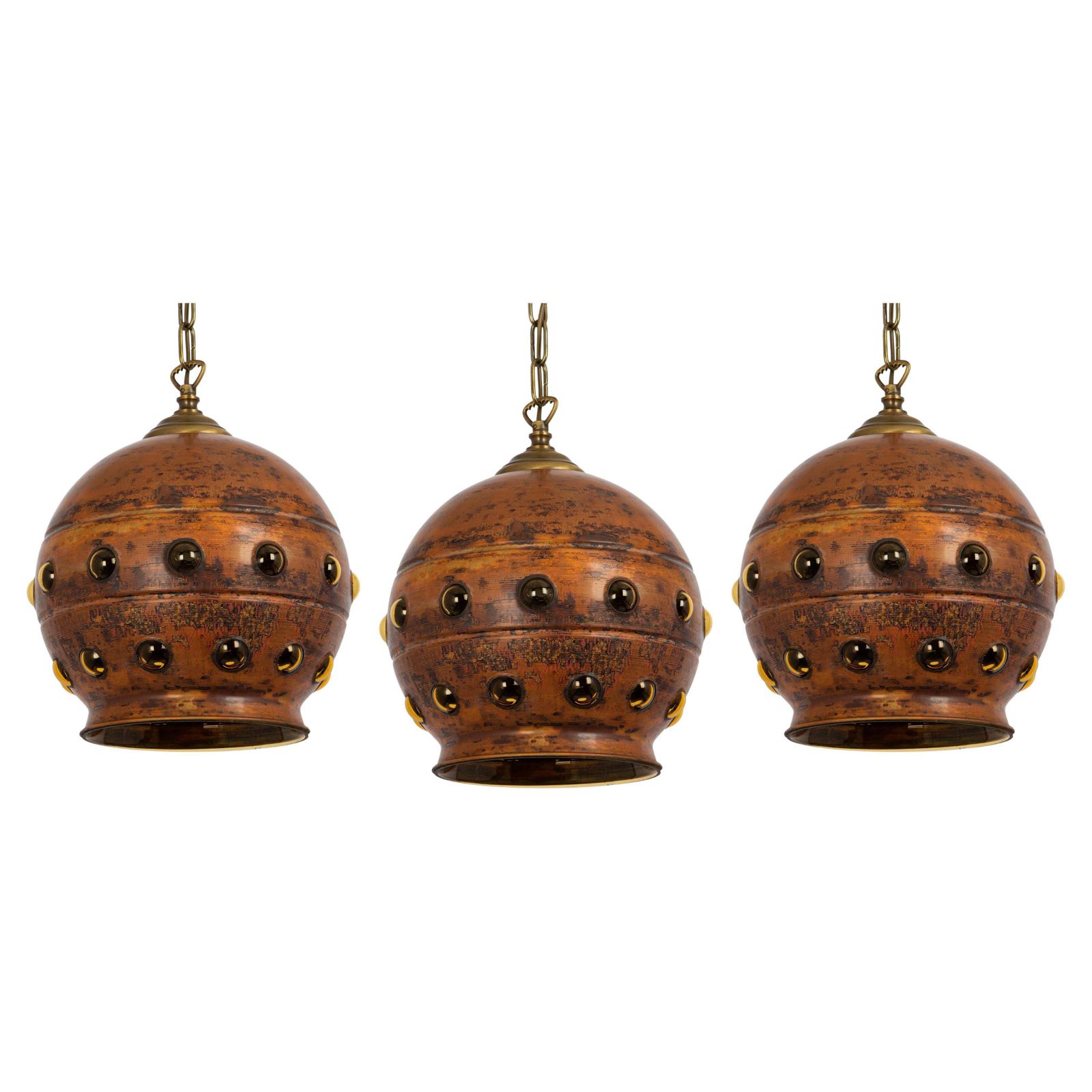 1 Of 6 Copper & Amber Glass Bubble Pendant Lamp In Nanny Still Style, 1960s
