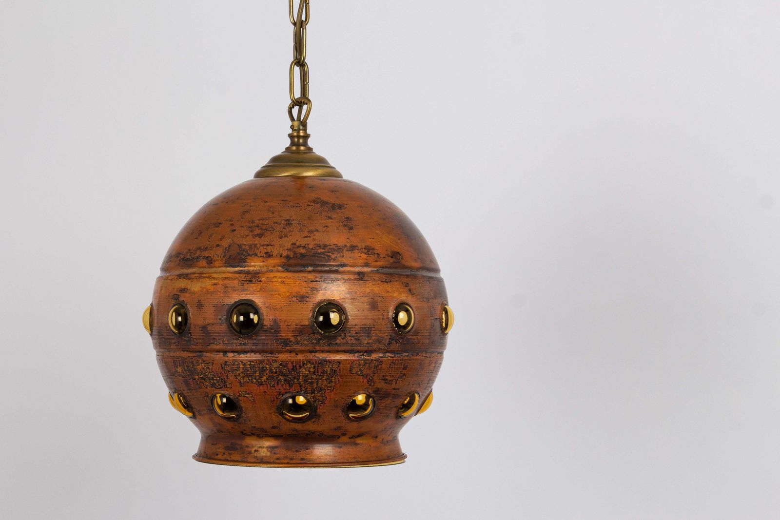 1 Of 6 Copper & Amber Glass Bubble Pendant Lamp In Nanny Still Style, 1960s photo vinterior