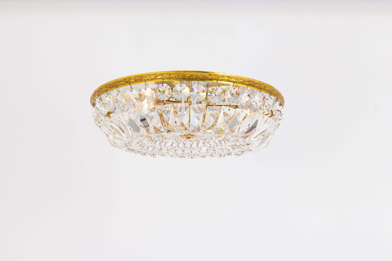 1 Of 7 Delicate Brass And Crystal Flush Mount By Palwa, Germany, 1970s photo for sale