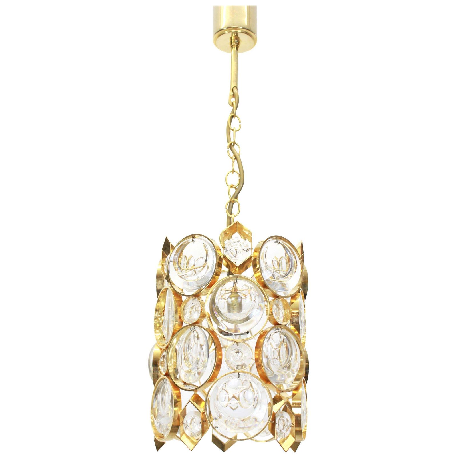 Petite Palwa Pendant, Gilt Brass And Crystal Glass, Germany, 1970s