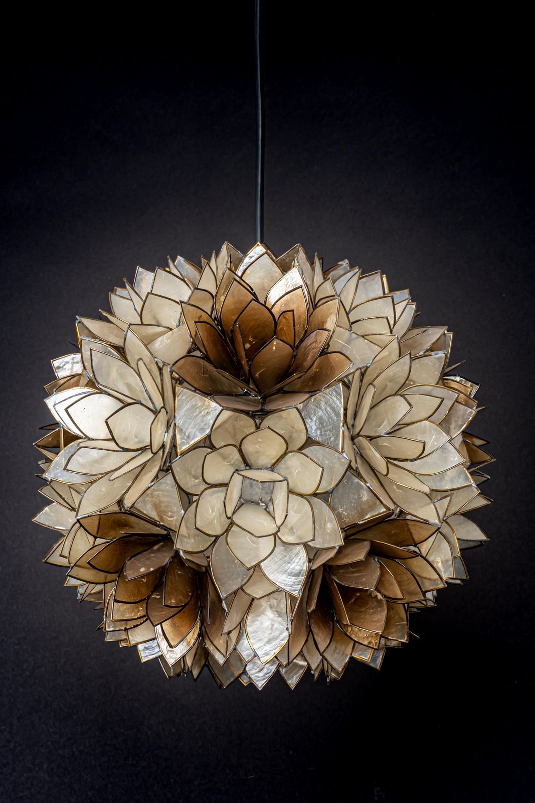 photo furniture Capiz Shell Lotus Ball Chandelier Pendant Light Germany, 1960s