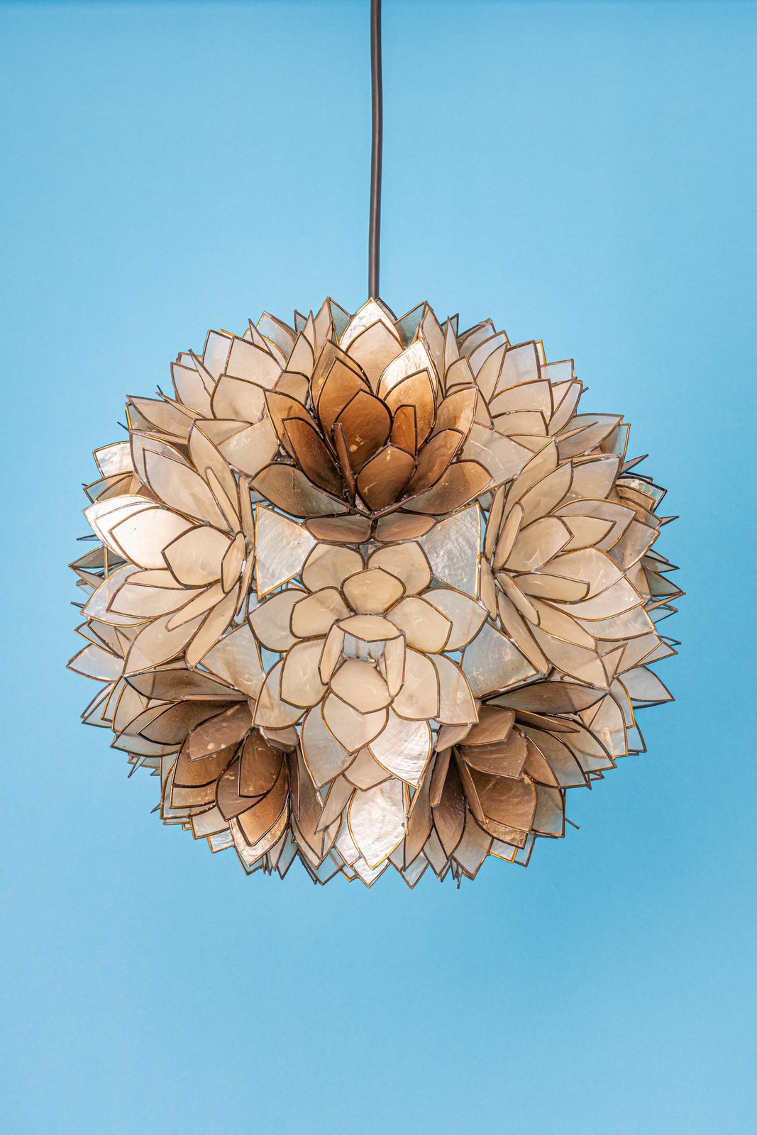 Lighting Capiz Shell Lotus Ball Chandelier Pendant Light Germany, 1960s photo