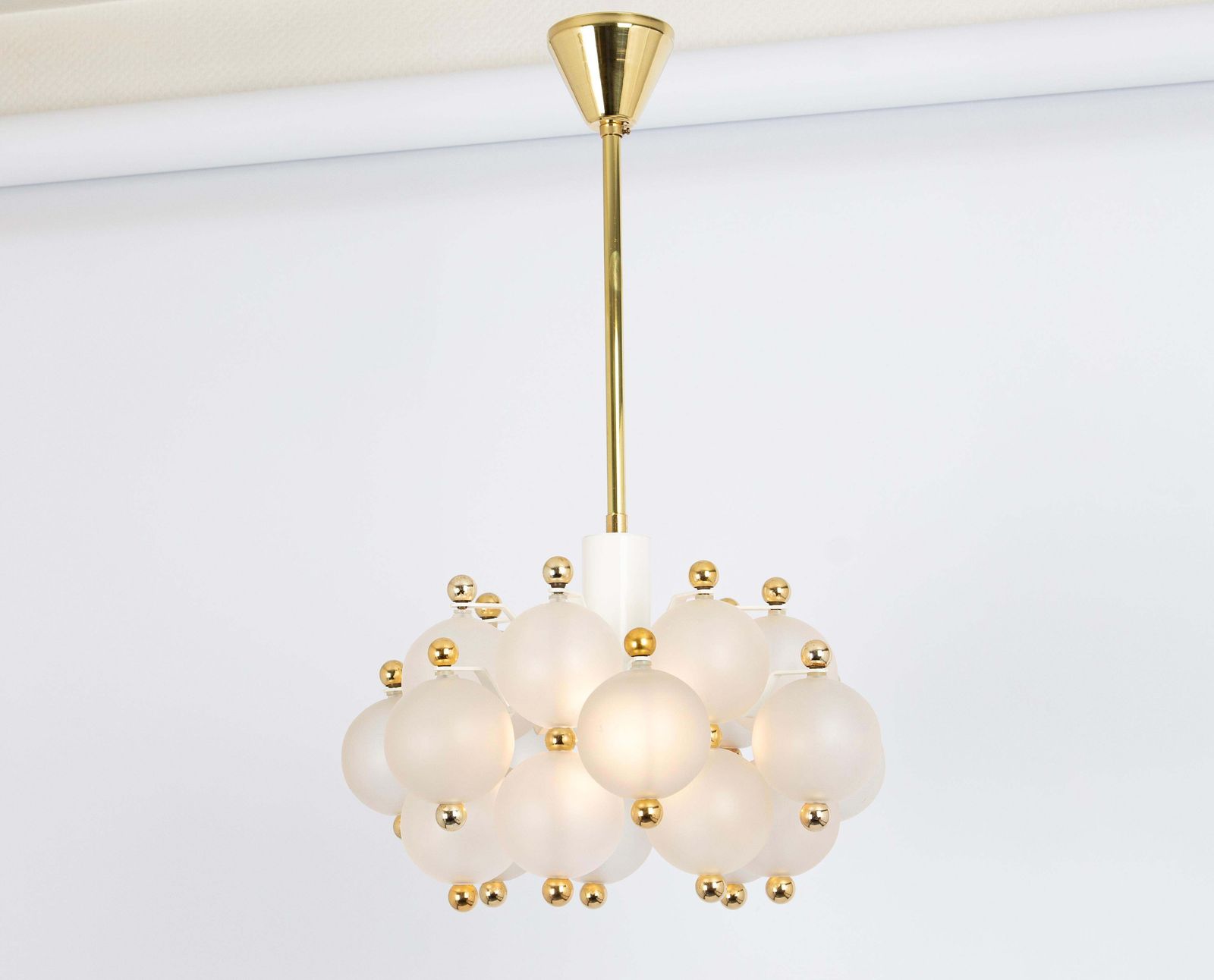 Petite Frosted Glass And Brass Chandelier By Kinkeldey, Germany, 1970s photo furniture
