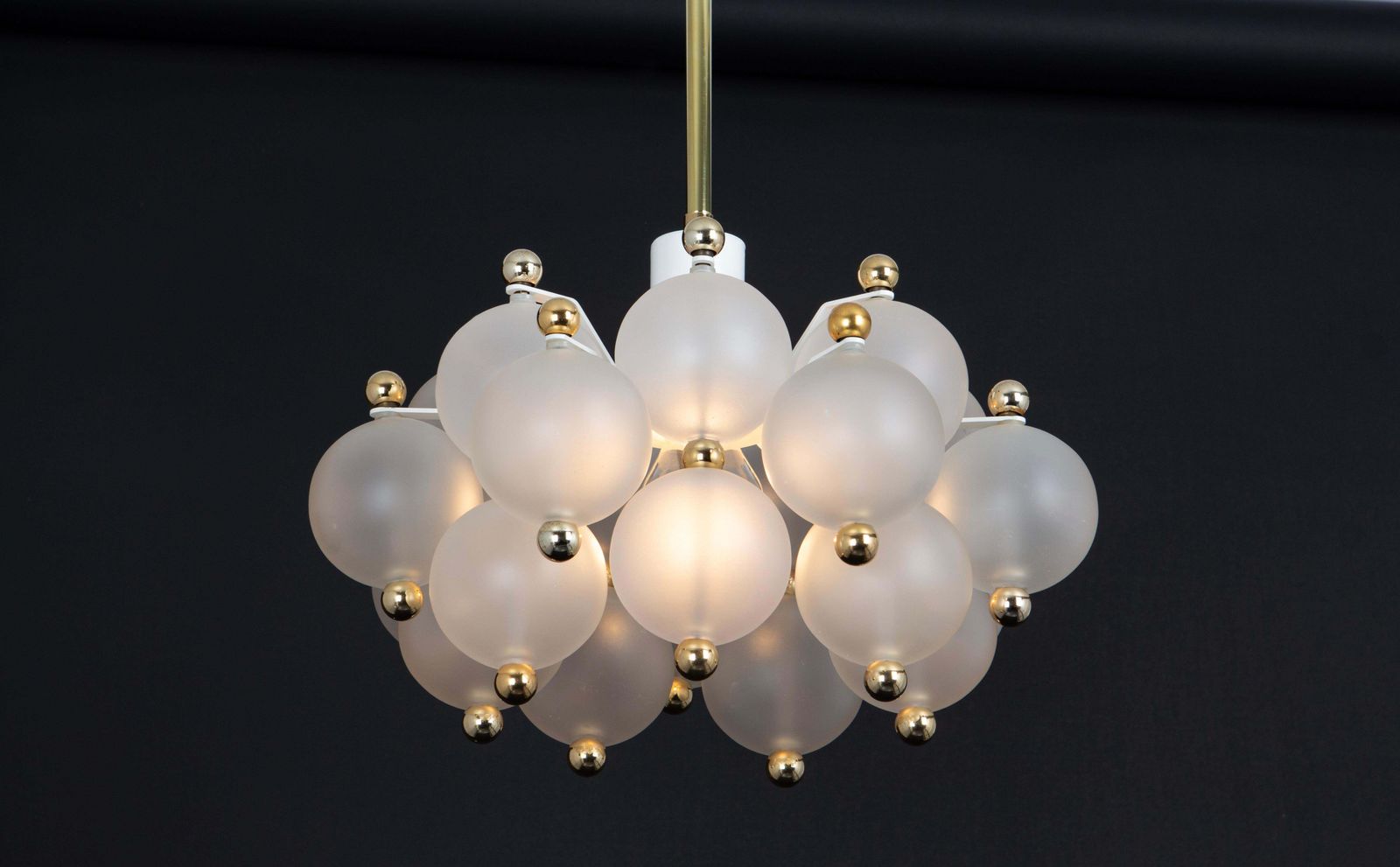 Petite Frosted Glass And Brass Chandelier By Kinkeldey, Germany, 1970s photo 1075.0