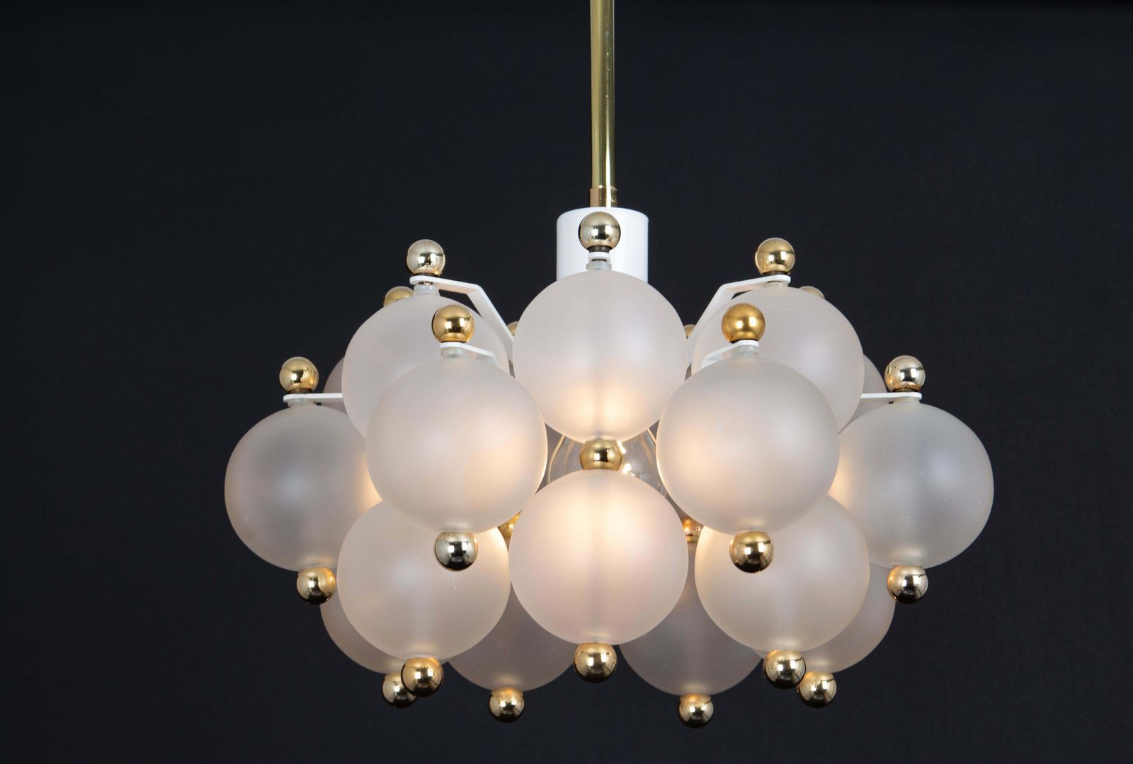 Petite Frosted Glass And Brass Chandelier By Kinkeldey, Germany, 1970s photo vinterior
