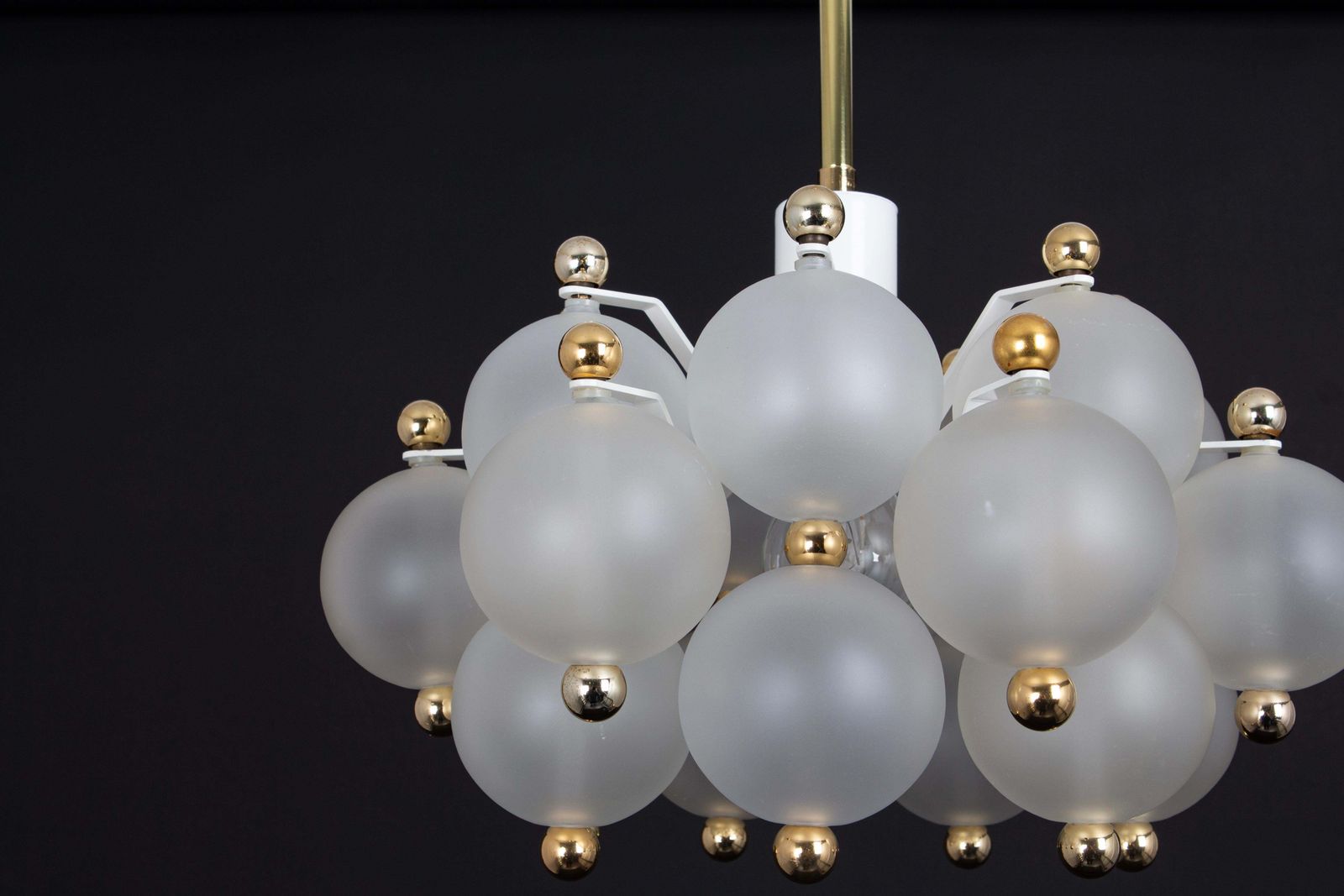 Petite Frosted Glass And Brass Chandelier By Kinkeldey, Germany, 1970s photo buy