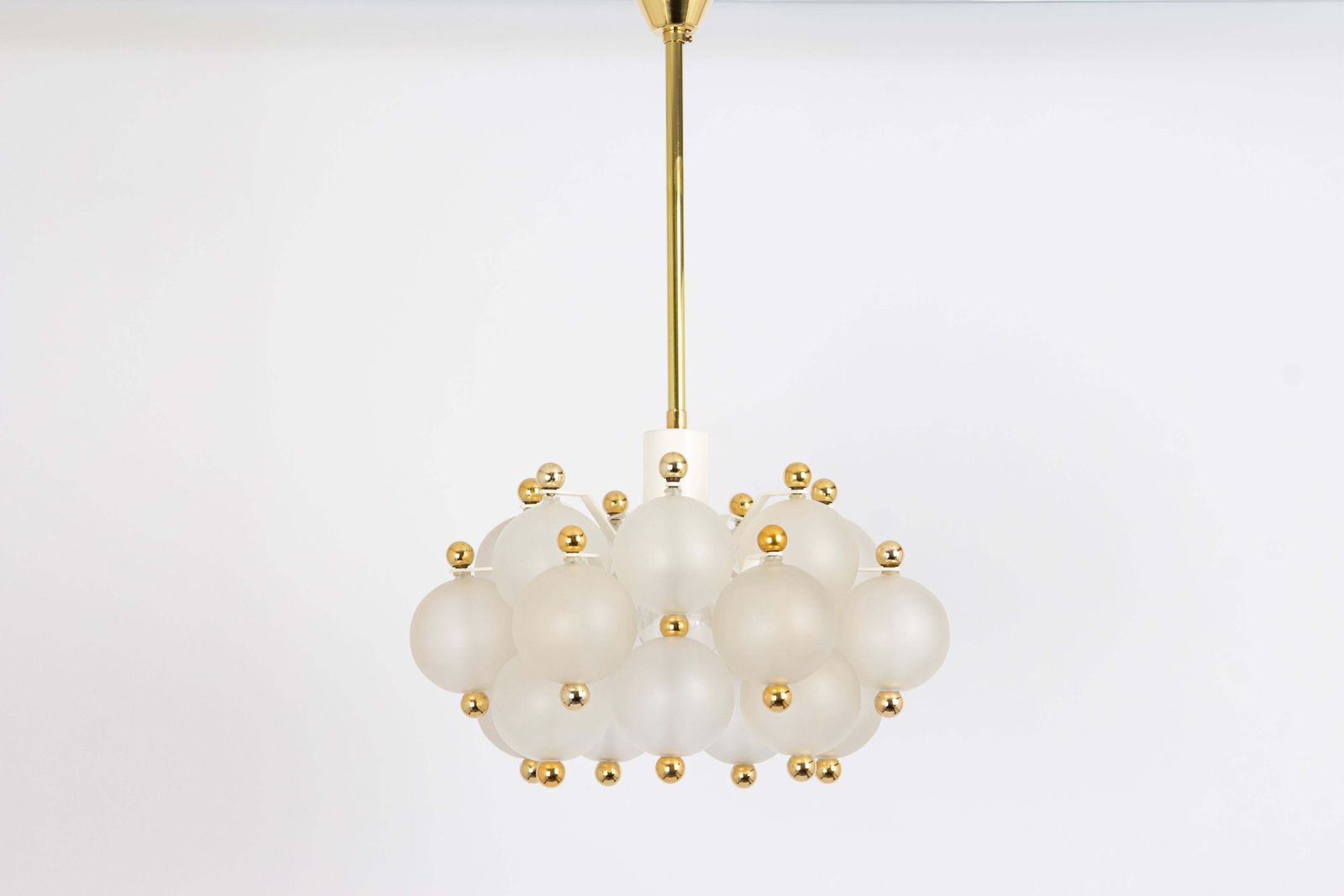 photo furniture Petite Frosted Glass And Brass Chandelier By Kinkeldey, Germany, 1970s