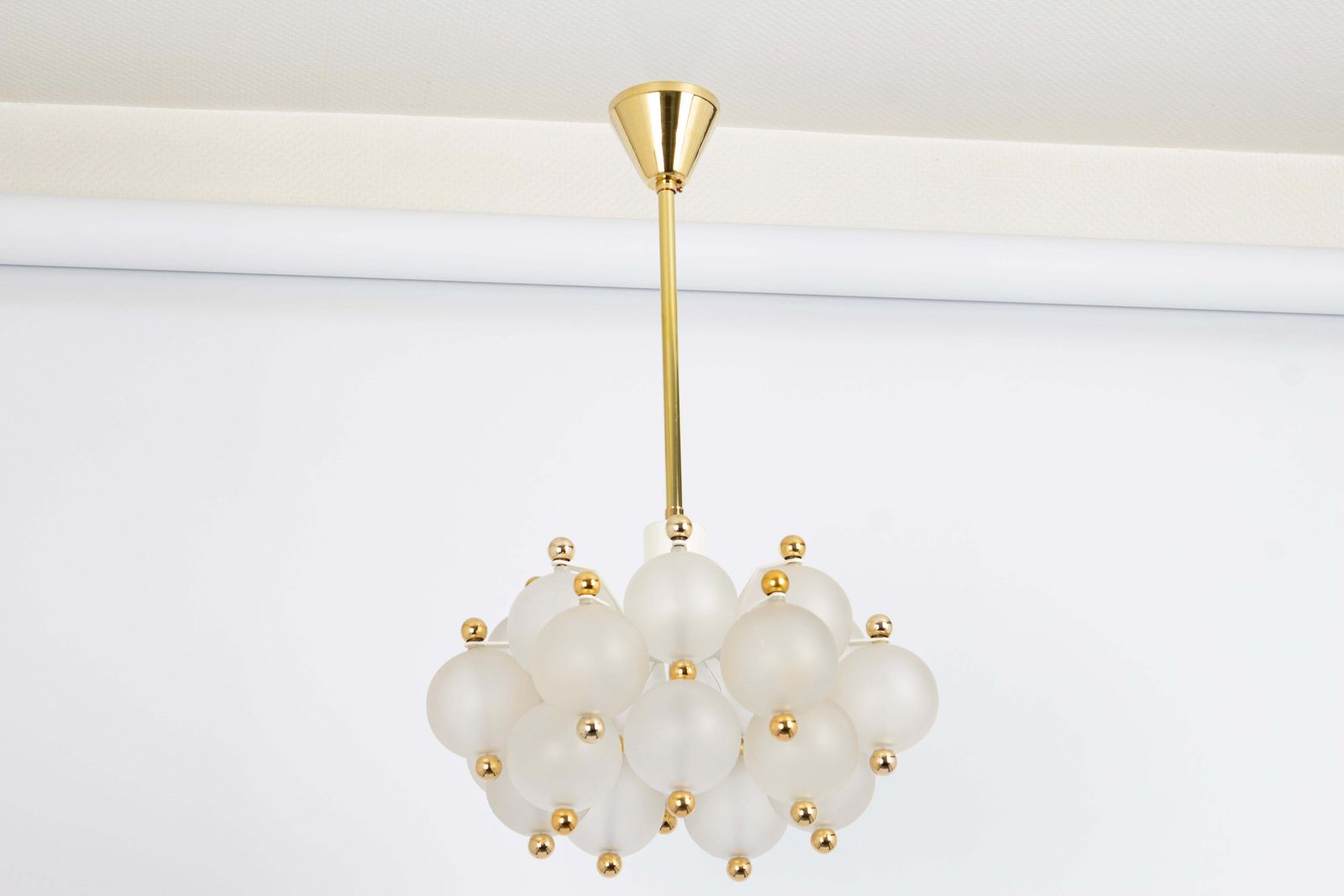 Lighting Petite Frosted Glass And Brass Chandelier By Kinkeldey, Germany, 1970s photo