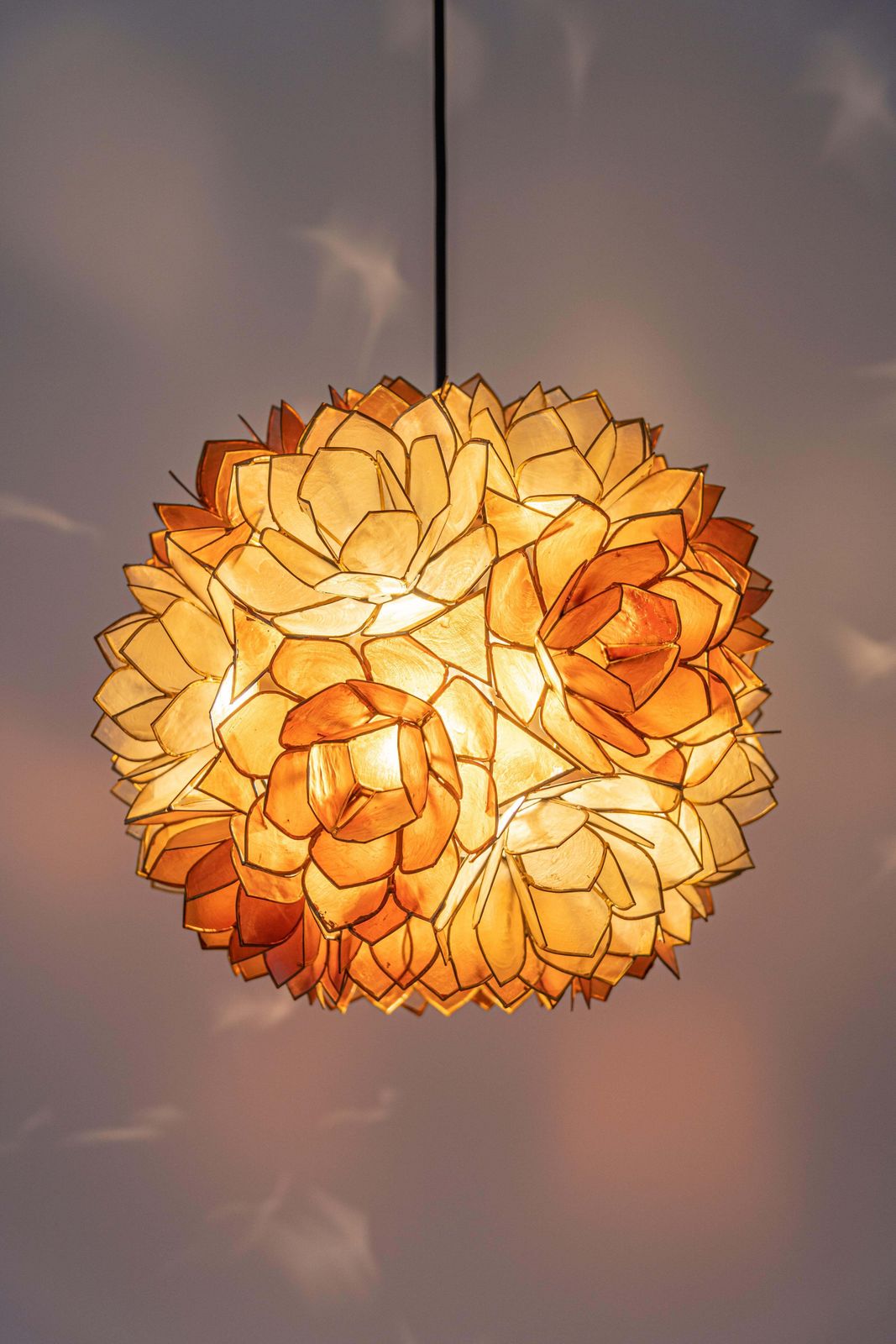 photo for sale 1 Of 2 Capiz Shell Lotus Ball Chandelier Pendant Light Germany, 1960s