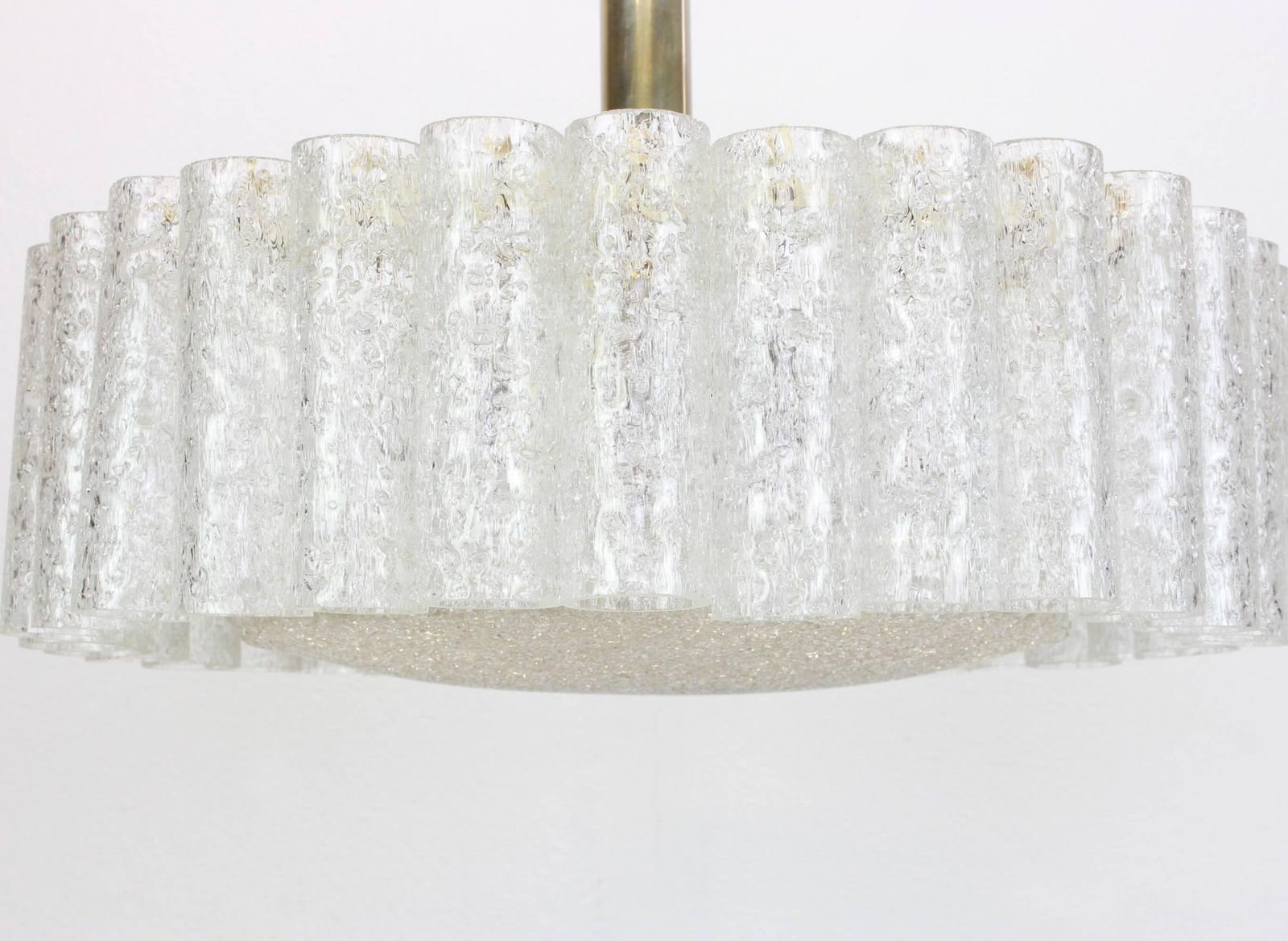 1 Of 2 Doria Ice Glass Tubes Chandelier With Brass Surround, Germany, 1960s photo for sale