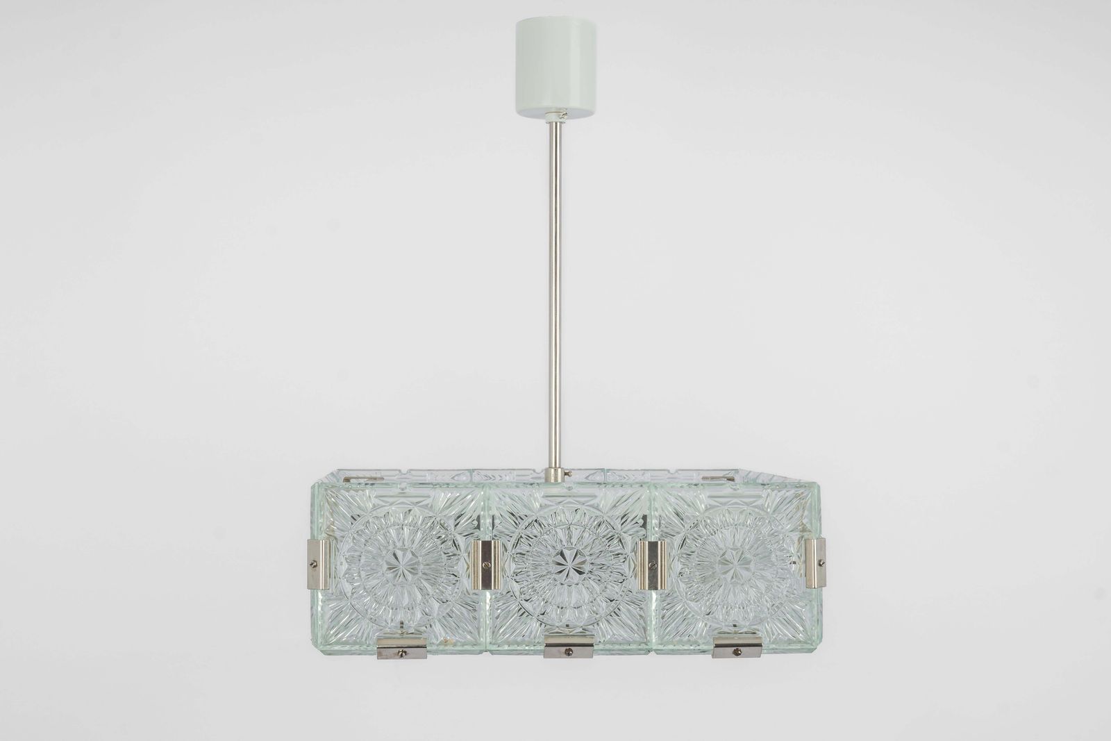 Large Mid Century Glass Chandelier Veb Lighting, Germany, 1970s photo Lighting
