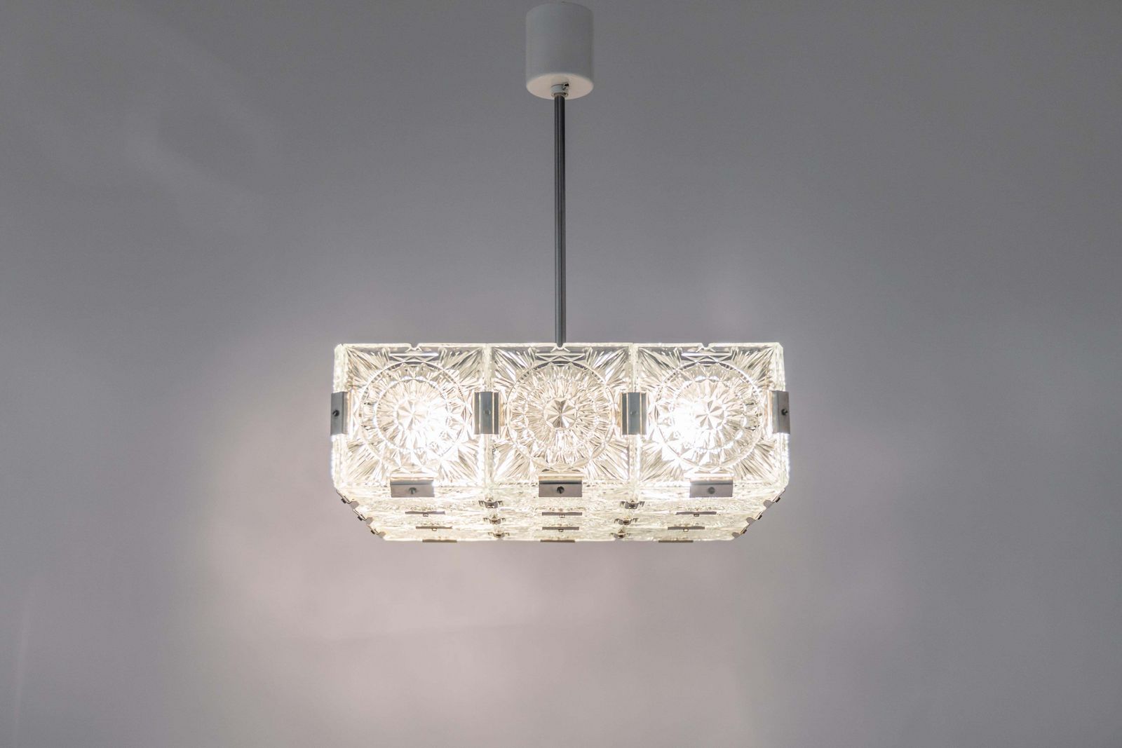Lighting Large Mid Century Glass Chandelier Veb Lighting, Germany, 1970s photo