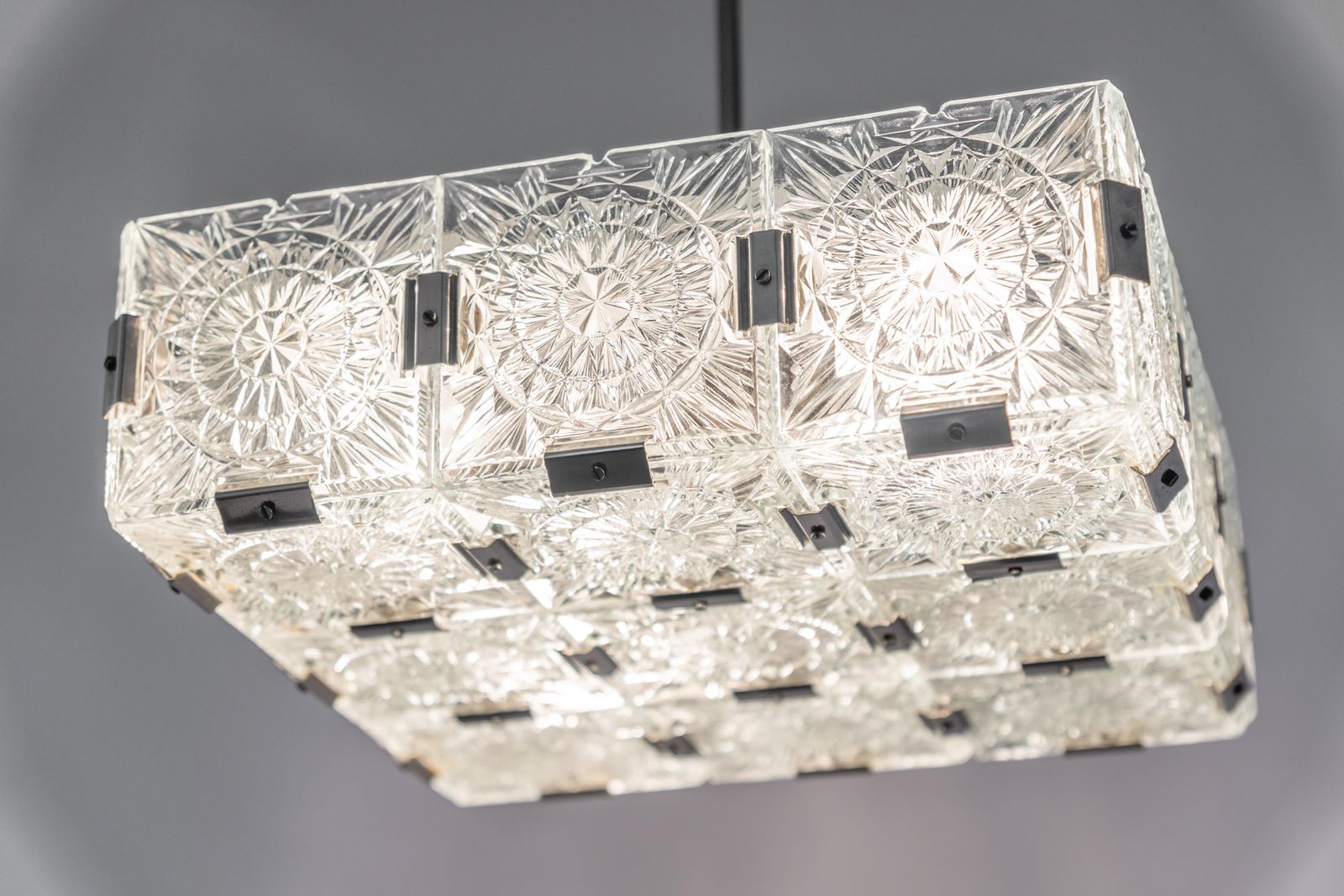 1032.0 Large Mid Century Glass Chandelier Veb Lighting, Germany, 1970s photo