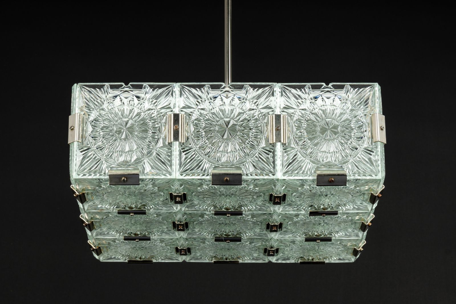 photo vintage Large Mid Century Glass Chandelier Veb Lighting, Germany, 1970s