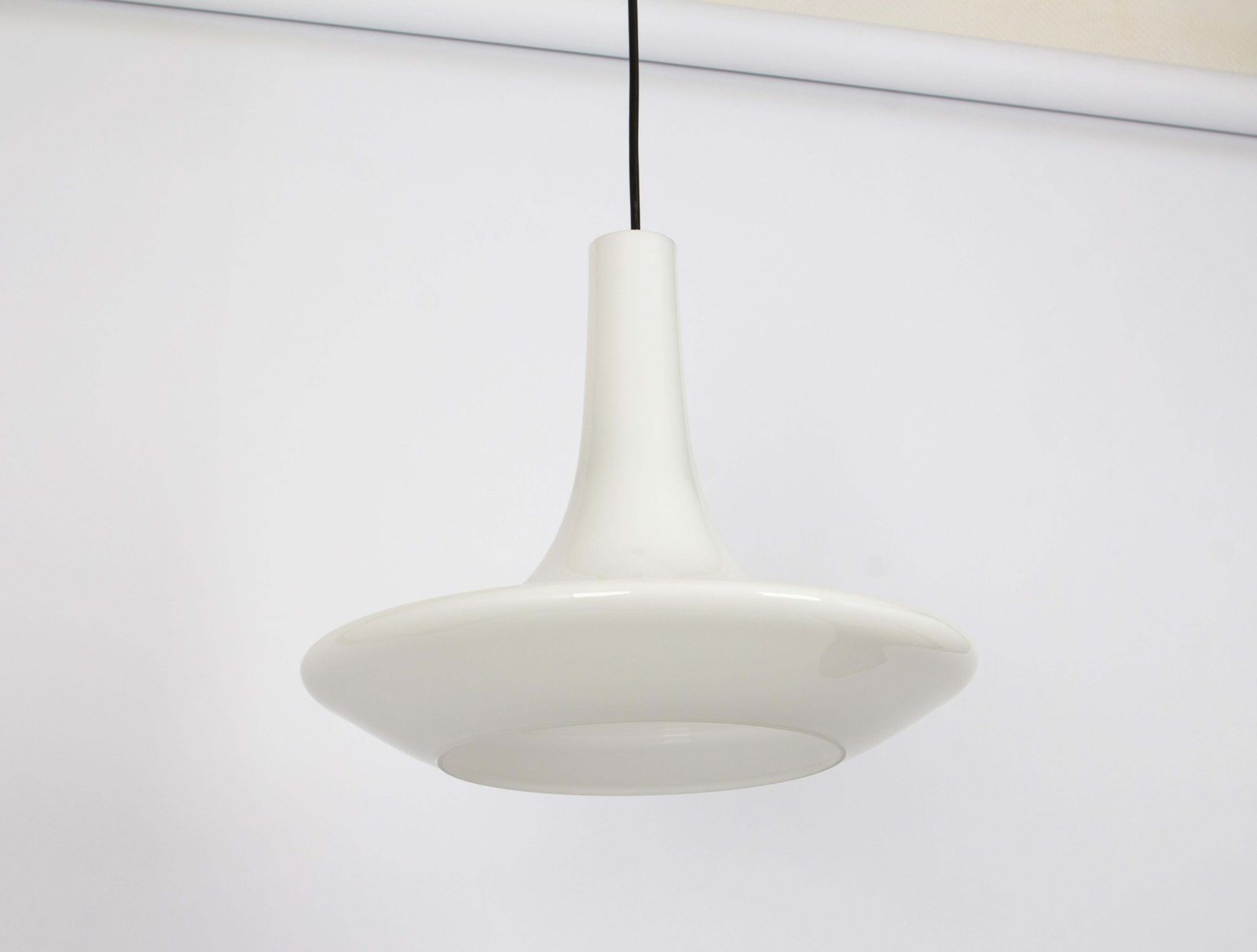 Wonderful White Opal Glass Pendant Light, Peill & Putzler, Germany, 1970s photo Lighting