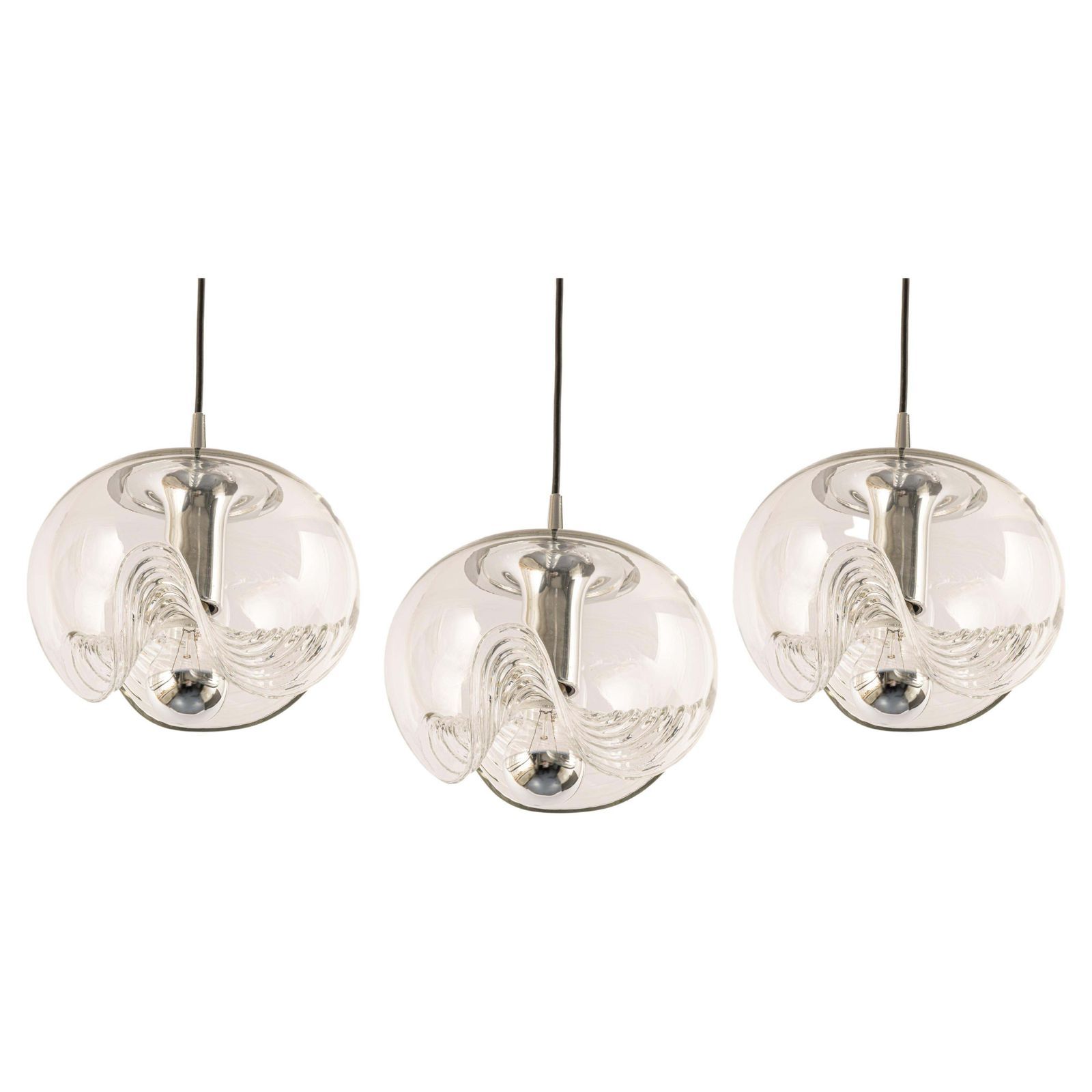 1 Of 6 Large Clear Glass Pendant Light By Peill & Putzler, Germany, 1970s