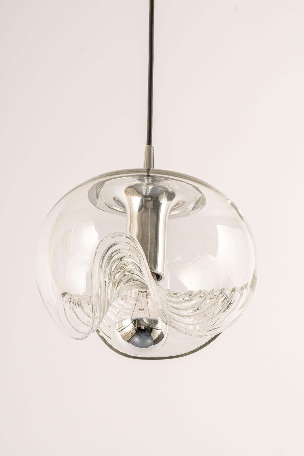 1 Of 6 Large Clear Glass Pendant Light By Peill & Putzler, Germany, 1970s photo for sale