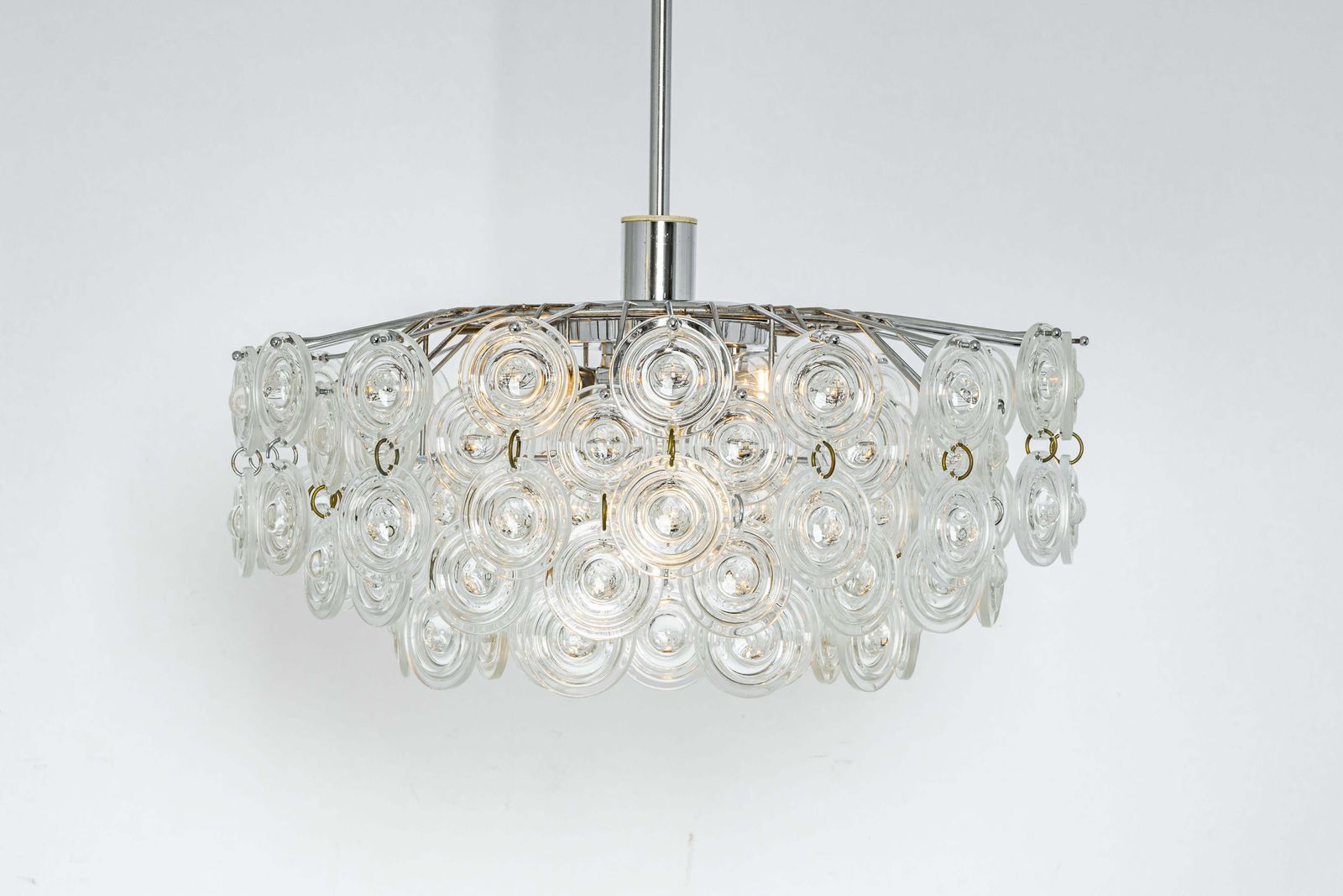 Petite Stunning Pendant, Chrome And Crystal Glass By Kinkeldey, Germany, 1970 photo vintage