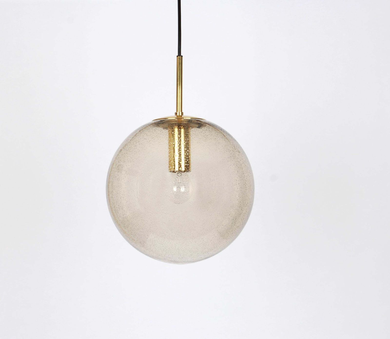 1 Of 2 Large Limburg Brass With Smoked Glass Ball Pendant, Germany, 1970s photo 1204.0