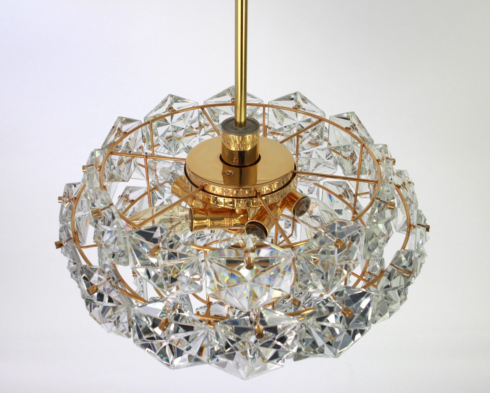 photo for sale Gilt Brass And Crystal Glass Chandelier By Kinkeldey, Germany, 1970s