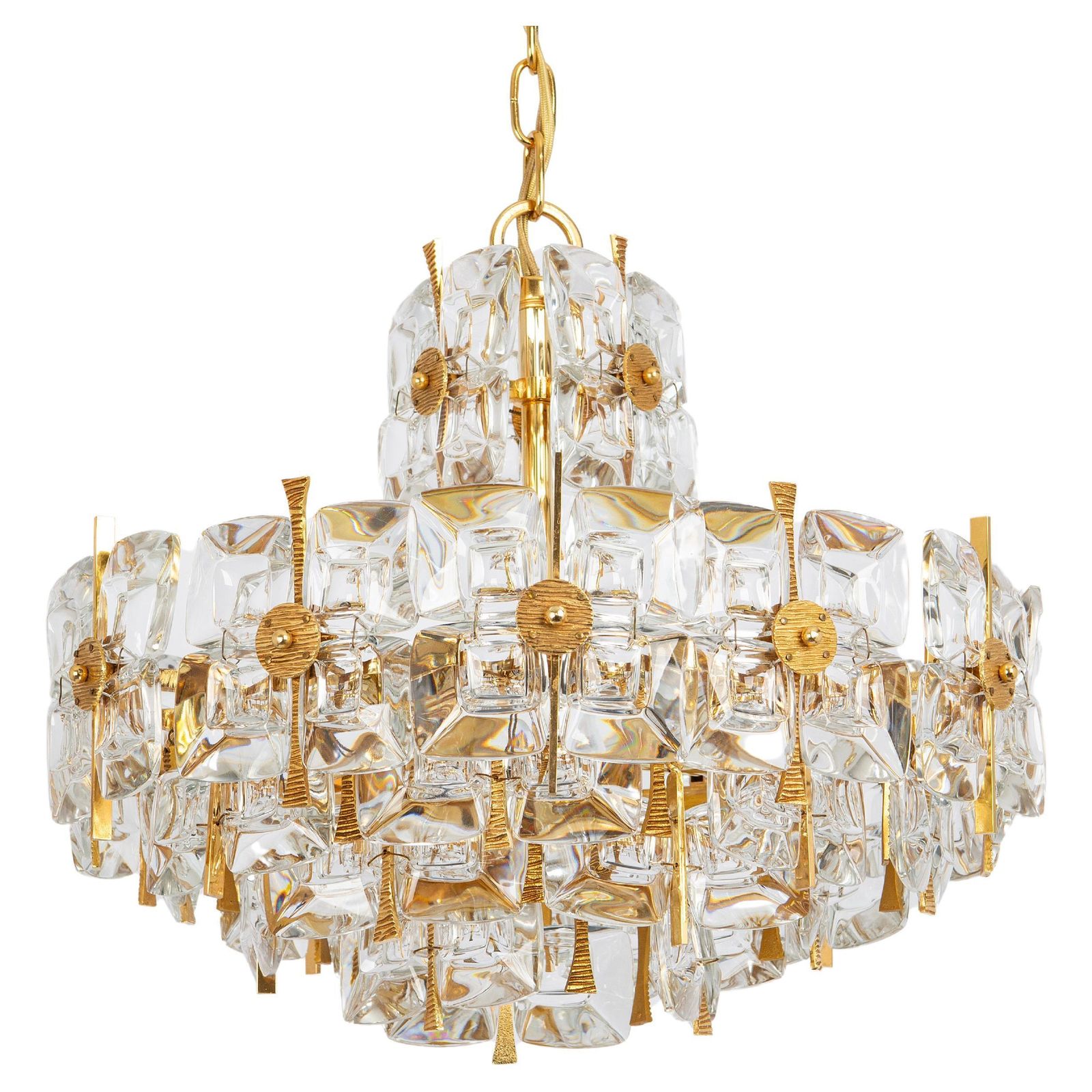 Gilt Brass And Crystal Chandelier, Sciolari Design By Palwa, Germany, 1970s