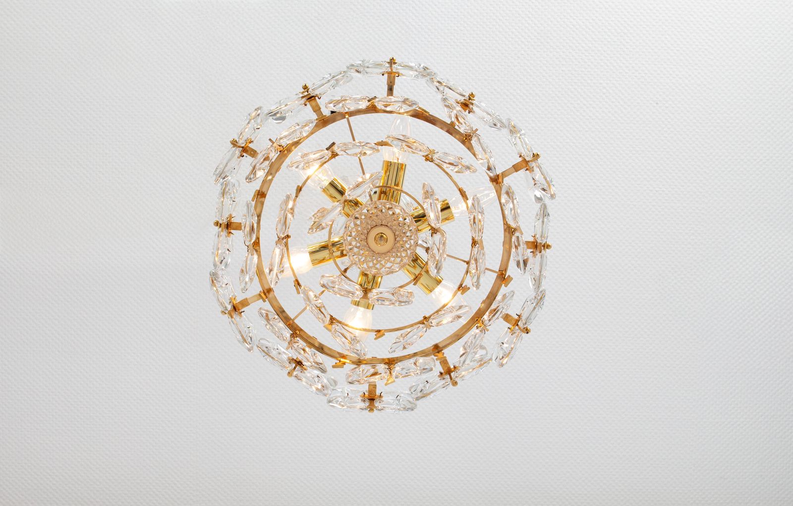 Gilt Brass And Crystal Chandelier, Sciolari Design By Palwa, Germany, 1970s photo vintage