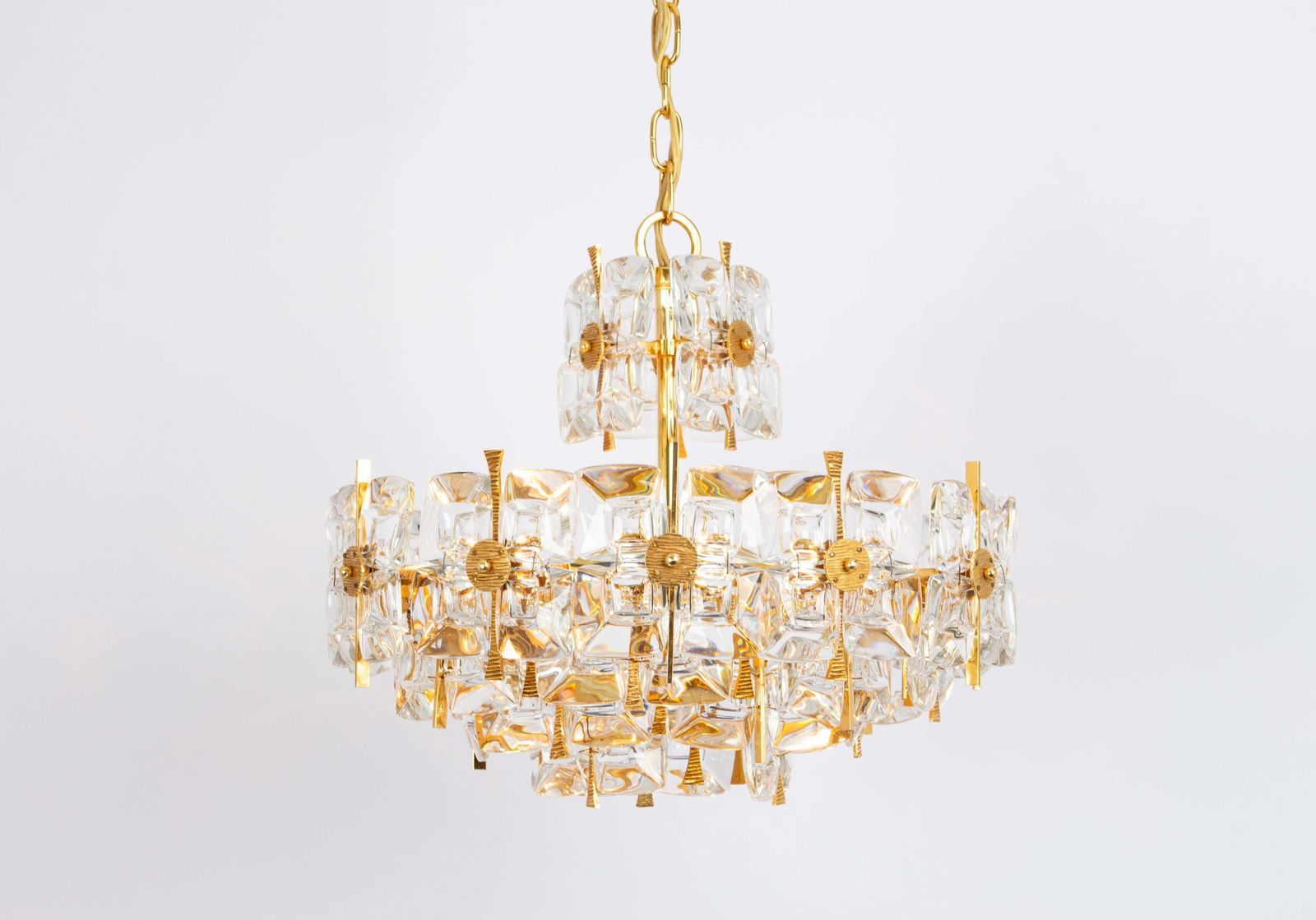 photo for sale Gilt Brass And Crystal Chandelier, Sciolari Design By Palwa, Germany, 1970s