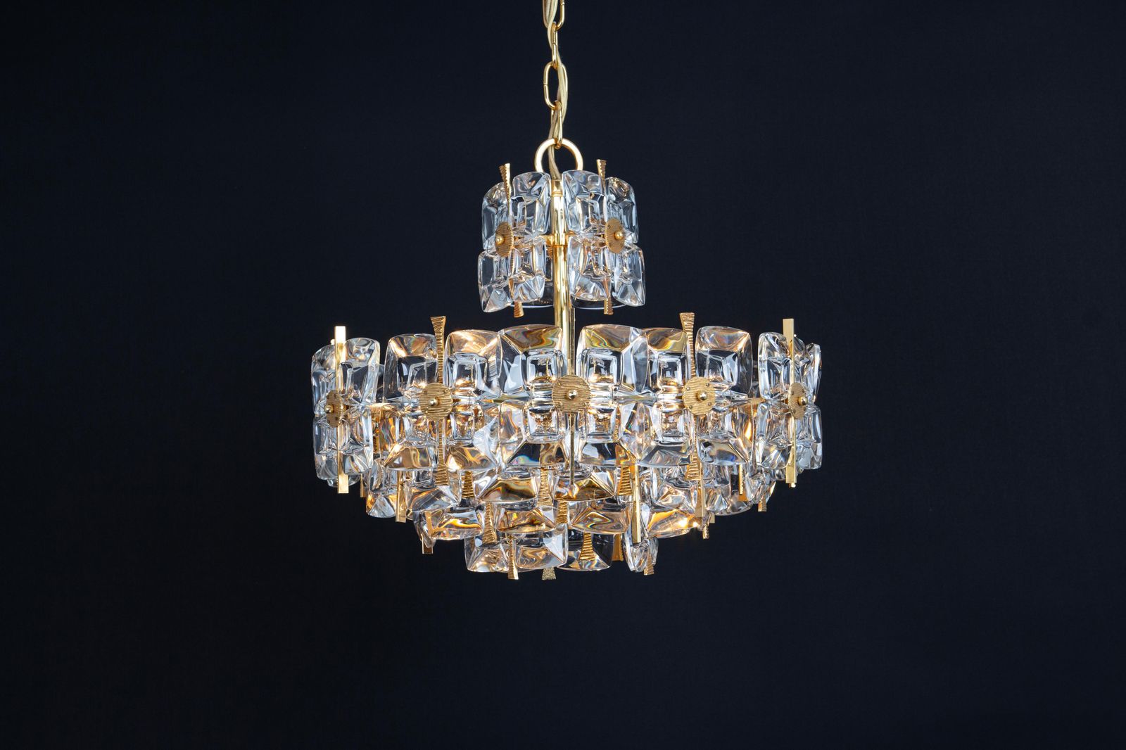 1247.0 Gilt Brass And Crystal Chandelier, Sciolari Design By Palwa, Germany, 1970s photo